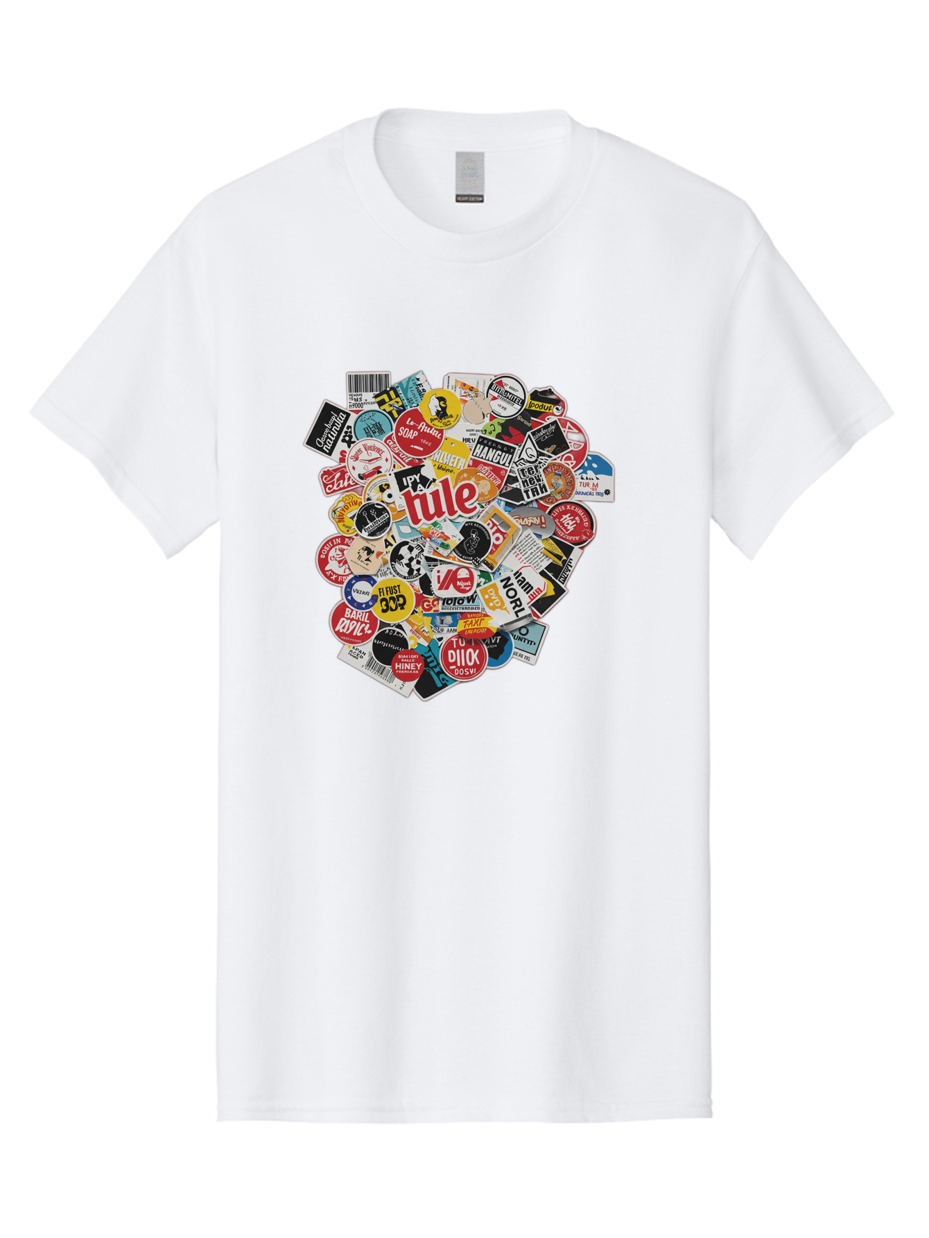 Tule-Sticker-Collage Men'S Graphic Tee, 100% Cotton, Comfortable Casual Summer Wear, Machine Washable, Sticker Collection, Vinyl Stickers, Label Art, Diverse Designs, Quirky Graphics, Bold Typography, Eclectic Mix, Logos, Branding, Decals, Bad868 12