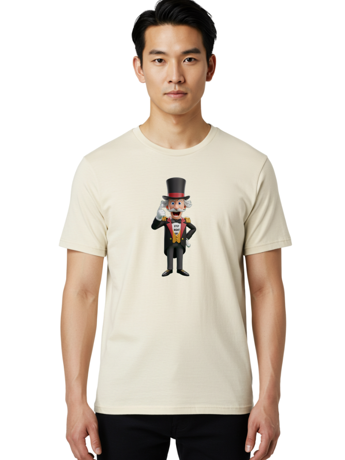 Uncle-Sam Men'S Graphic Tee, 100% Cotton, Comfortable Casual Summer Wear, Machine Washable, Uncle Sam Illustration, Cartoon Character, Usa Symbol, Patriotic Figure, Step Right Up!, Top Hat, White Gloves, Formal Attire, Vintage Style, Bad871 19