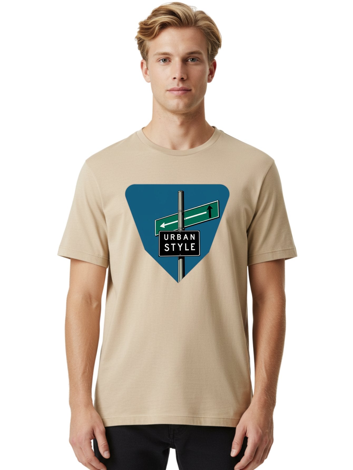 Urban-Style-2 Men'S Graphic Tee, 100% Cotton, Comfortable Casual Summer Wear, Machine Washable, Urban Style Signage, Directional Signs, City Navigation, Street Signs, Urban Direction, Urban Fashion Bad873 30