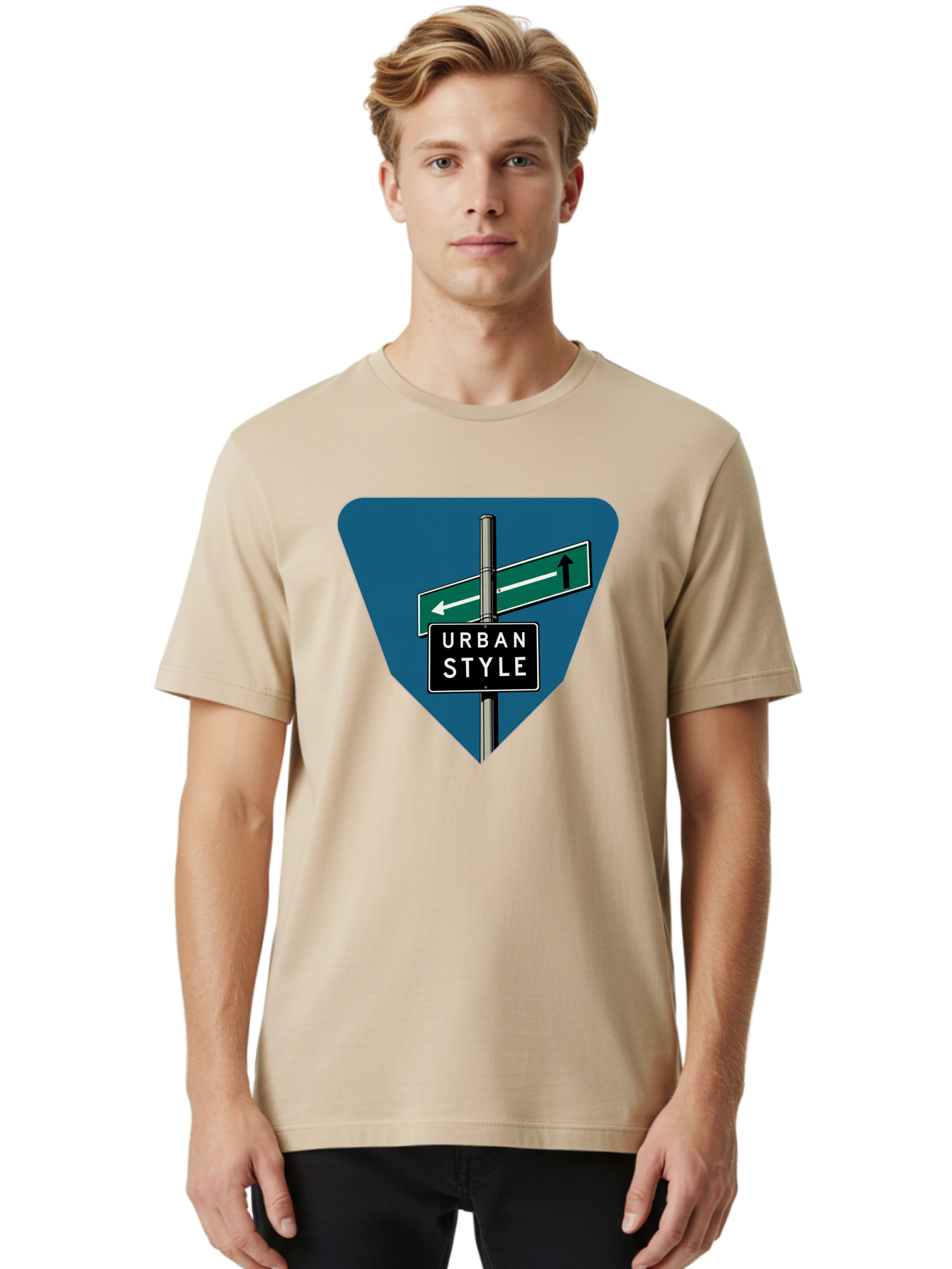 Urban-Style-2 Men'S Graphic Tee, 100% Cotton, Comfortable Casual Summer Wear, Machine Washable, Urban Style Signage, Directional Signs, City Navigation, Street Signs, Urban Direction, Urban Fashion Bad873 16