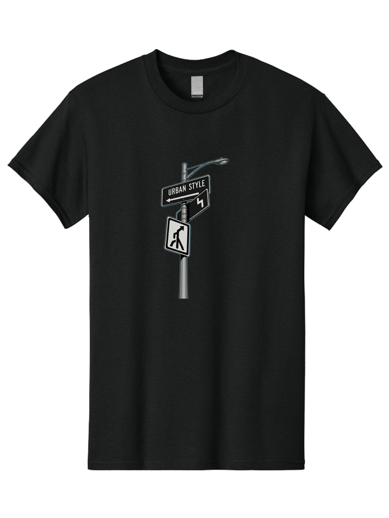 Urban-Style-5 Men'S Graphic Tee, 100% Cotton, Comfortable Casual Summer Wear, Machine Washable, Street Signs, Urban Direction, Street Style, Black And White, Directional Signs, City Life, Pedestrian Crossing, Street Lamp Bad876 9