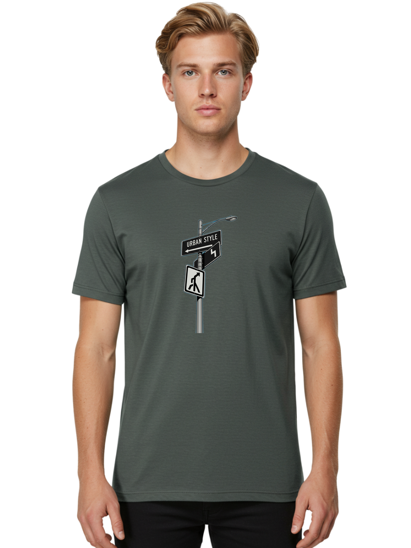 Urban-Style-5 Men'S Graphic Tee, 100% Cotton, Comfortable Casual Summer Wear, Machine Washable, Street Signs, Urban Direction, Street Style, Black And White, Directional Signs, City Life, Pedestrian Crossing, Street Lamp Bad876 21