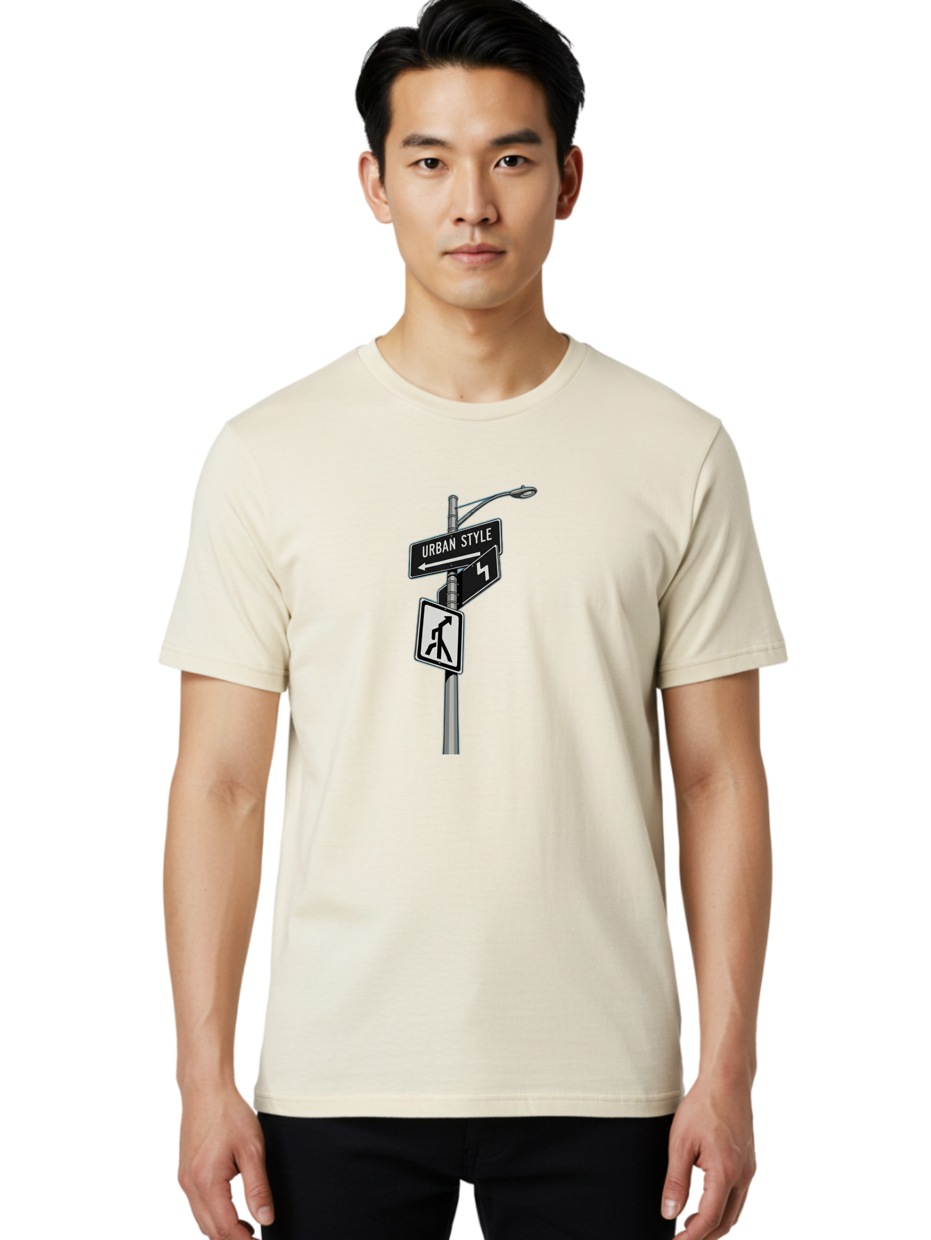 Urban-Style-5 Men'S Graphic Tee, 100% Cotton, Comfortable Casual Summer Wear, Machine Washable, Street Signs, Urban Direction, Street Style, Black And White, Directional Signs, City Life, Pedestrian Crossing, Street Lamp Bad876 17