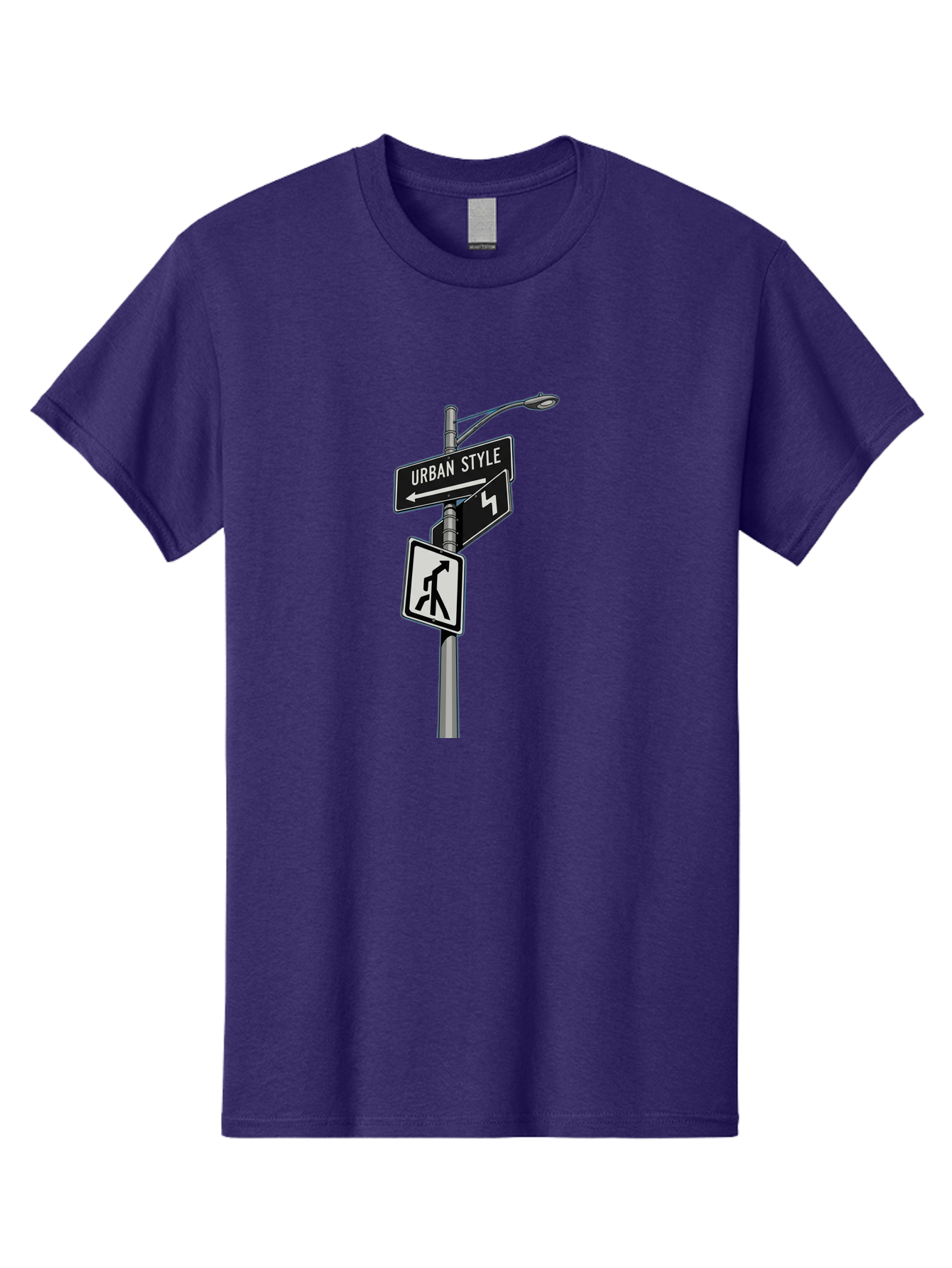 Urban-Style-5 Men'S Graphic Tee, 100% Cotton, Comfortable Casual Summer Wear, Machine Washable, Street Signs, Urban Direction, Street Style, Black And White, Directional Signs, City Life, Pedestrian Crossing, Street Lamp Bad876 5