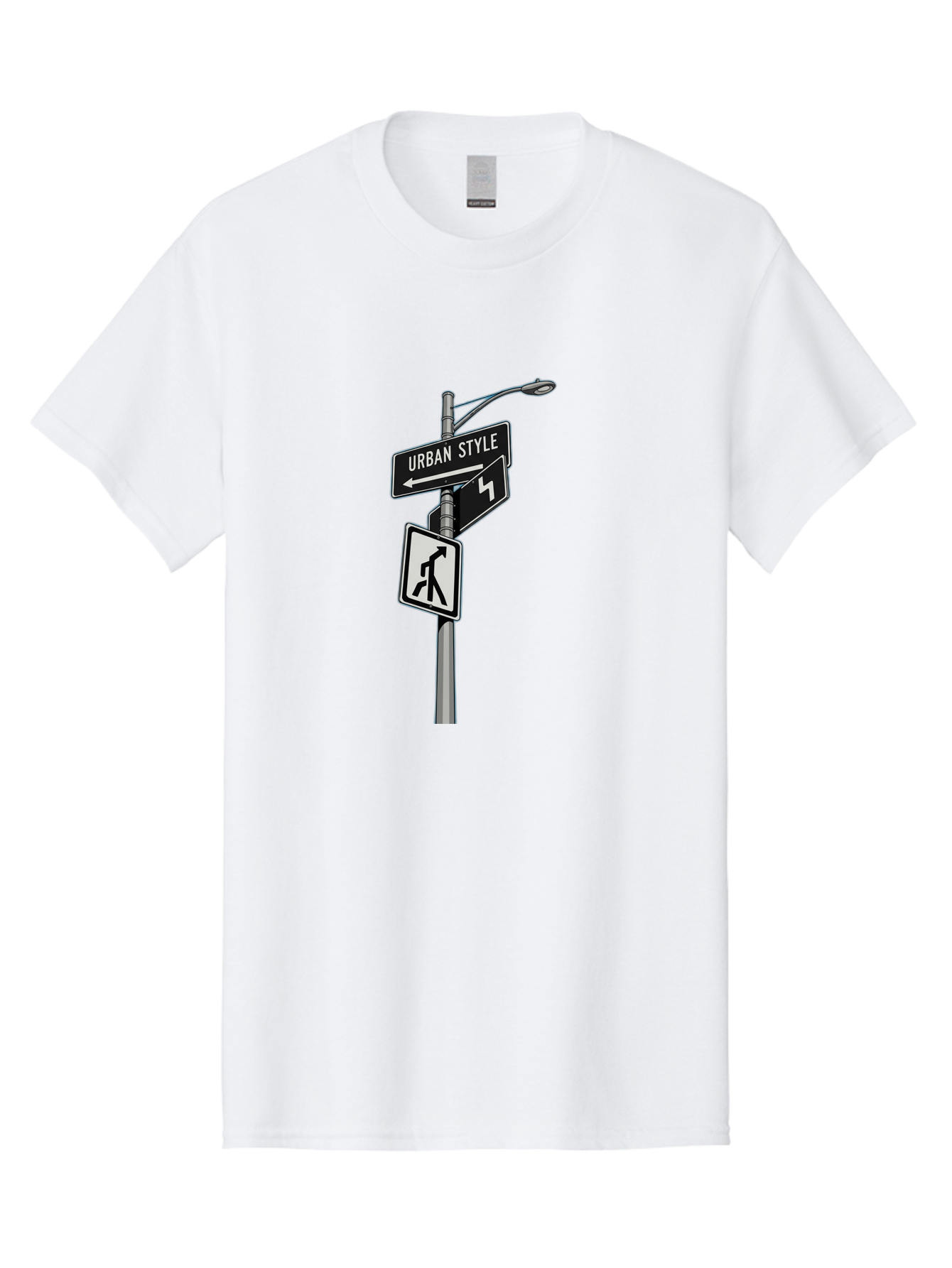 Urban-Style-5 Men'S Graphic Tee, 100% Cotton, Comfortable Casual Summer Wear, Machine Washable, Street Signs, Urban Direction, Street Style, Black And White, Directional Signs, City Life, Pedestrian Crossing, Street Lamp Bad876 7