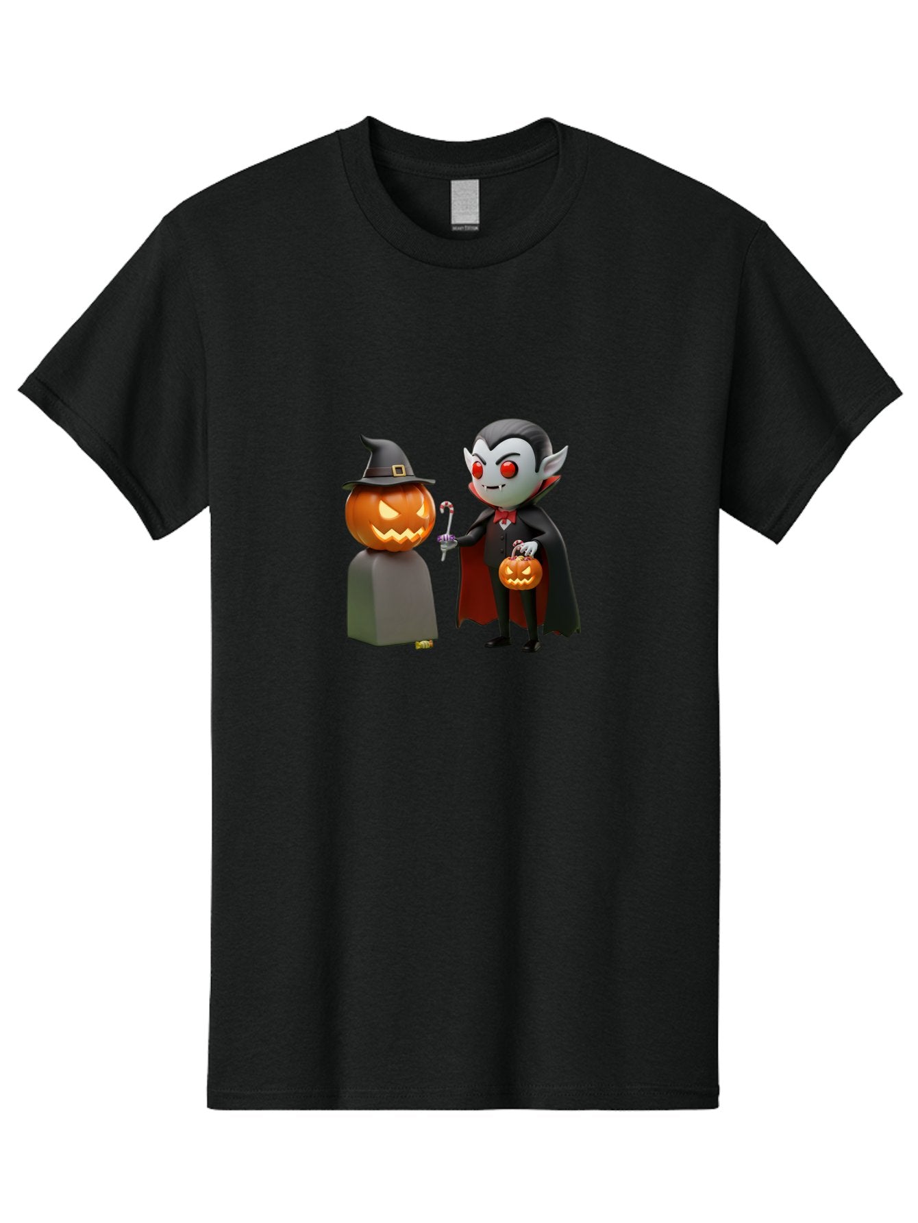 Vampire-And-Jack-O-Lantern Men'S Graphic Tee, 100% Cotton, Comfortable Casual Summer Wear, Machine Washable, Vampire Character, Jack-O-Lantern, Halloween Theme, Cartoon Style, Spooky Atmosphere, 3D Illustration, Trick Or Treat, Gothic, Fantasy Bad879 13