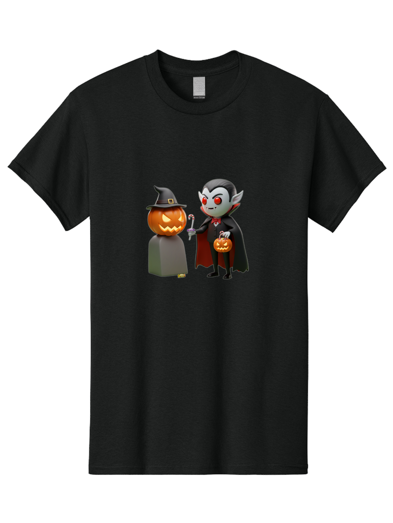 Vampire-And-Jack-O-Lantern Men'S Graphic Tee, 100% Cotton, Comfortable Casual Summer Wear, Machine Washable, Vampire Character, Jack-O-Lantern, Halloween Theme, Cartoon Style, Spooky Atmosphere, 3D Illustration, Trick Or Treat, Gothic, Fantasy Bad879 15