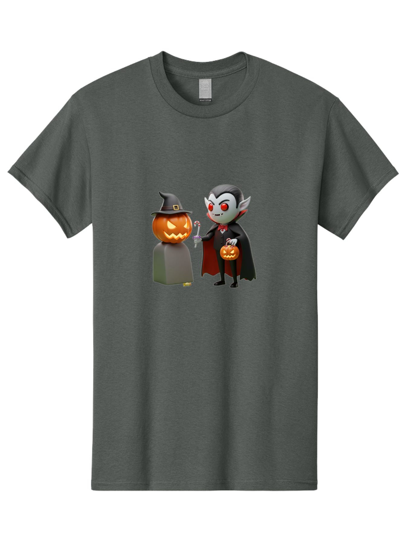 Vampire-And-Jack-O-Lantern Men'S Graphic Tee, 100% Cotton, Comfortable Casual Summer Wear, Machine Washable, Vampire Character, Jack-O-Lantern, Halloween Theme, Cartoon Style, Spooky Atmosphere, 3D Illustration, Trick Or Treat, Gothic, Fantasy Bad879 10