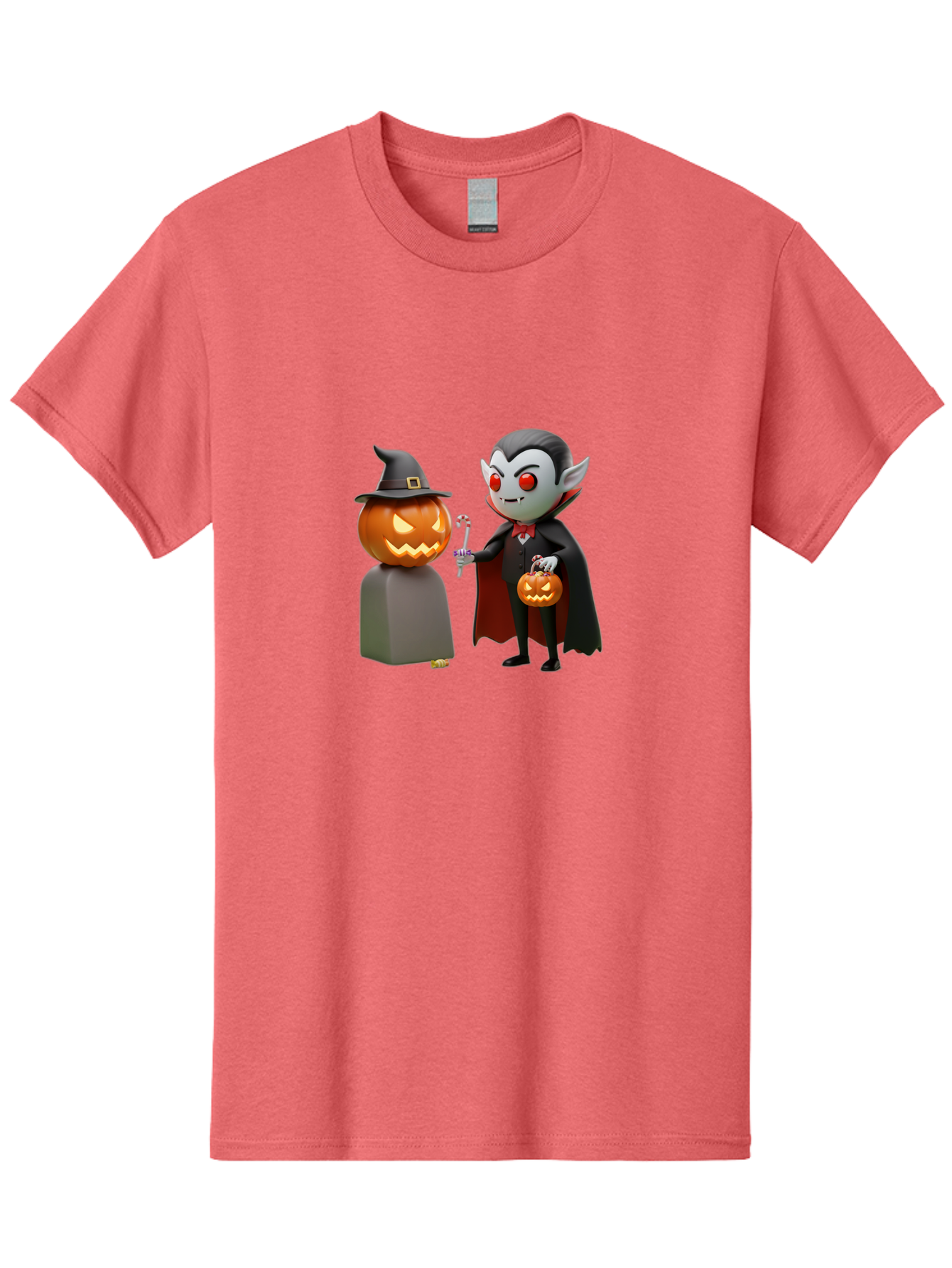 Vampire-And-Jack-O-Lantern Men'S Graphic Tee, 100% Cotton, Comfortable Casual Summer Wear, Machine Washable, Vampire Character, Jack-O-Lantern, Halloween Theme, Cartoon Style, Spooky Atmosphere, 3D Illustration, Trick Or Treat, Gothic, Fantasy Bad879 7