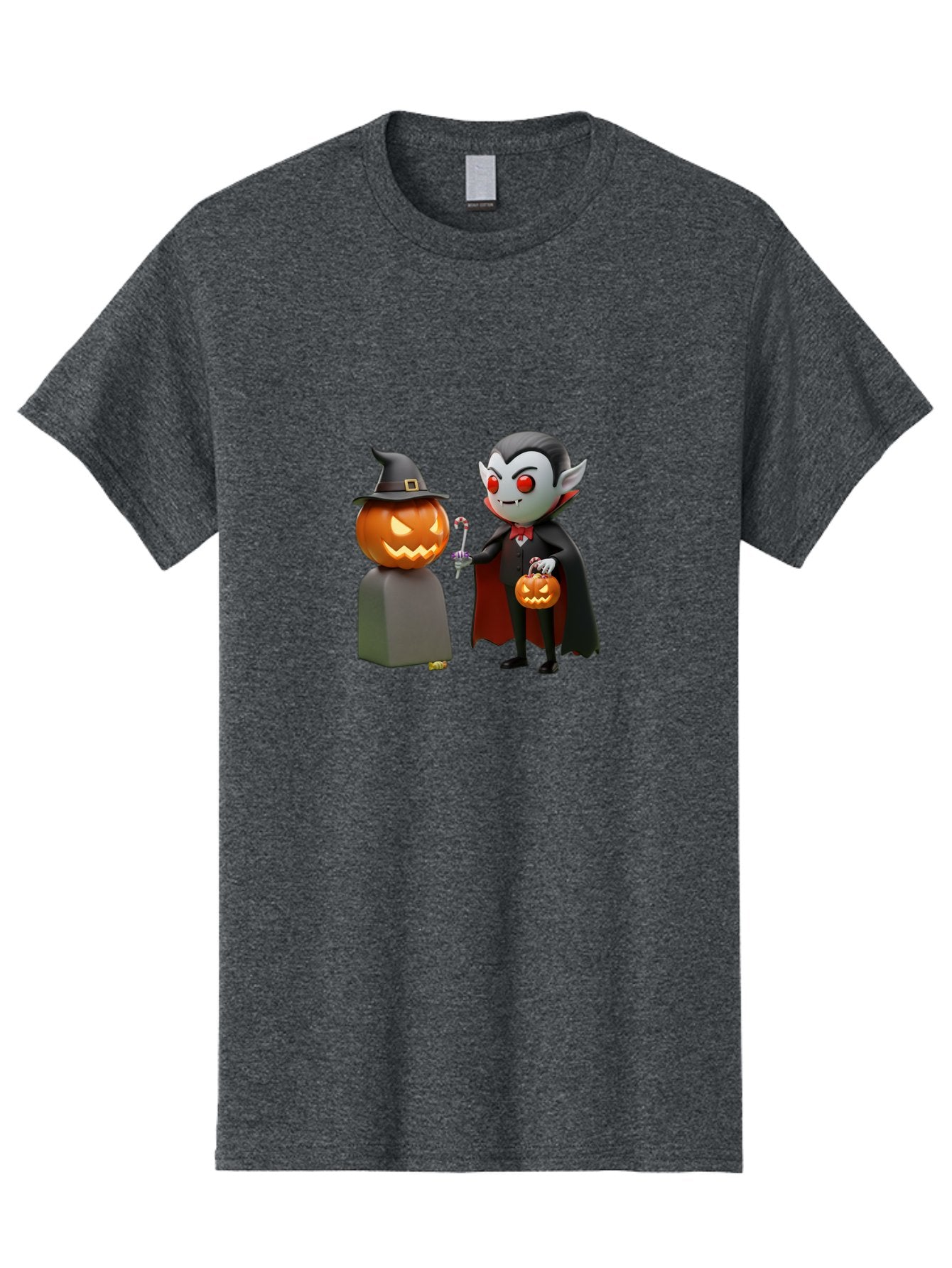 Vampire-And-Jack-O-Lantern Men'S Graphic Tee, 100% Cotton, Comfortable Casual Summer Wear, Machine Washable, Vampire Character, Jack-O-Lantern, Halloween Theme, Cartoon Style, Spooky Atmosphere, 3D Illustration, Trick Or Treat, Gothic, Fantasy Bad879 7