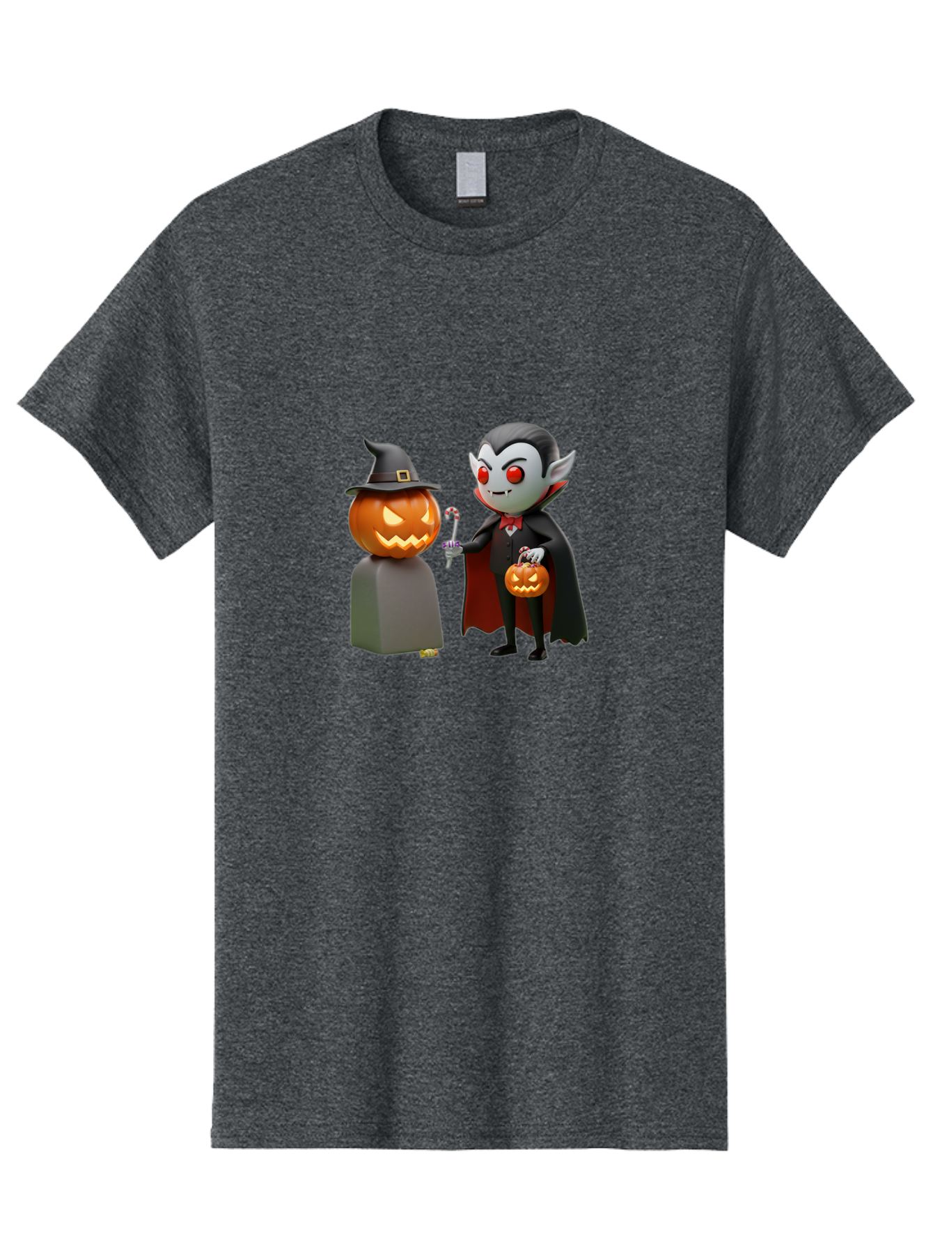 Vampire-And-Jack-O-Lantern Men'S Graphic Tee, 100% Cotton, Comfortable Casual Summer Wear, Machine Washable, Vampire Character, Jack-O-Lantern, Halloween Theme, Cartoon Style, Spooky Atmosphere, 3D Illustration, Trick Or Treat, Gothic, Fantasy Bad879 13