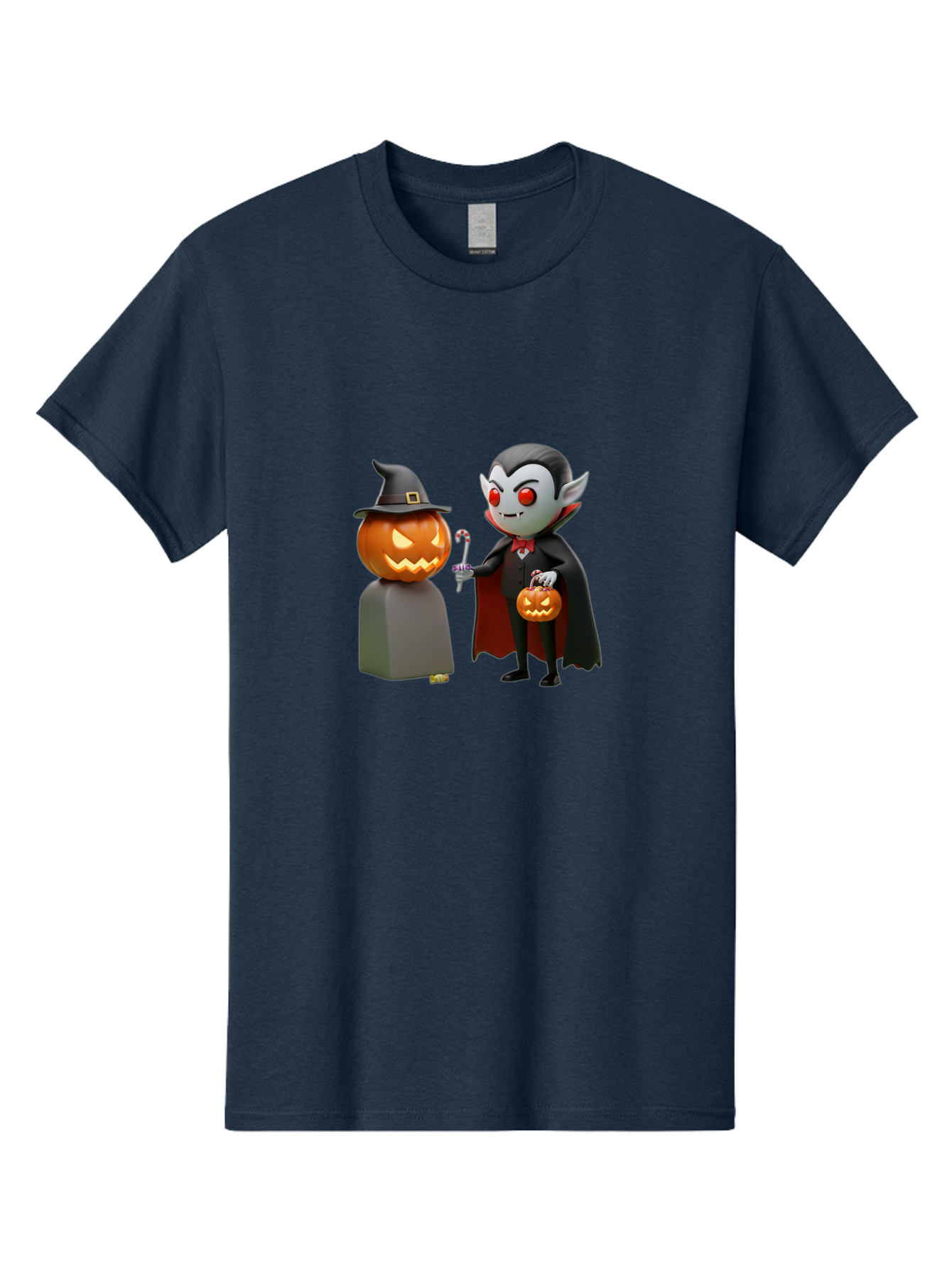 Vampire-And-Jack-O-Lantern Men'S Graphic Tee, 100% Cotton, Comfortable Casual Summer Wear, Machine Washable, Vampire Character, Jack-O-Lantern, Halloween Theme, Cartoon Style, Spooky Atmosphere, 3D Illustration, Trick Or Treat, Gothic, Fantasy Bad879 6