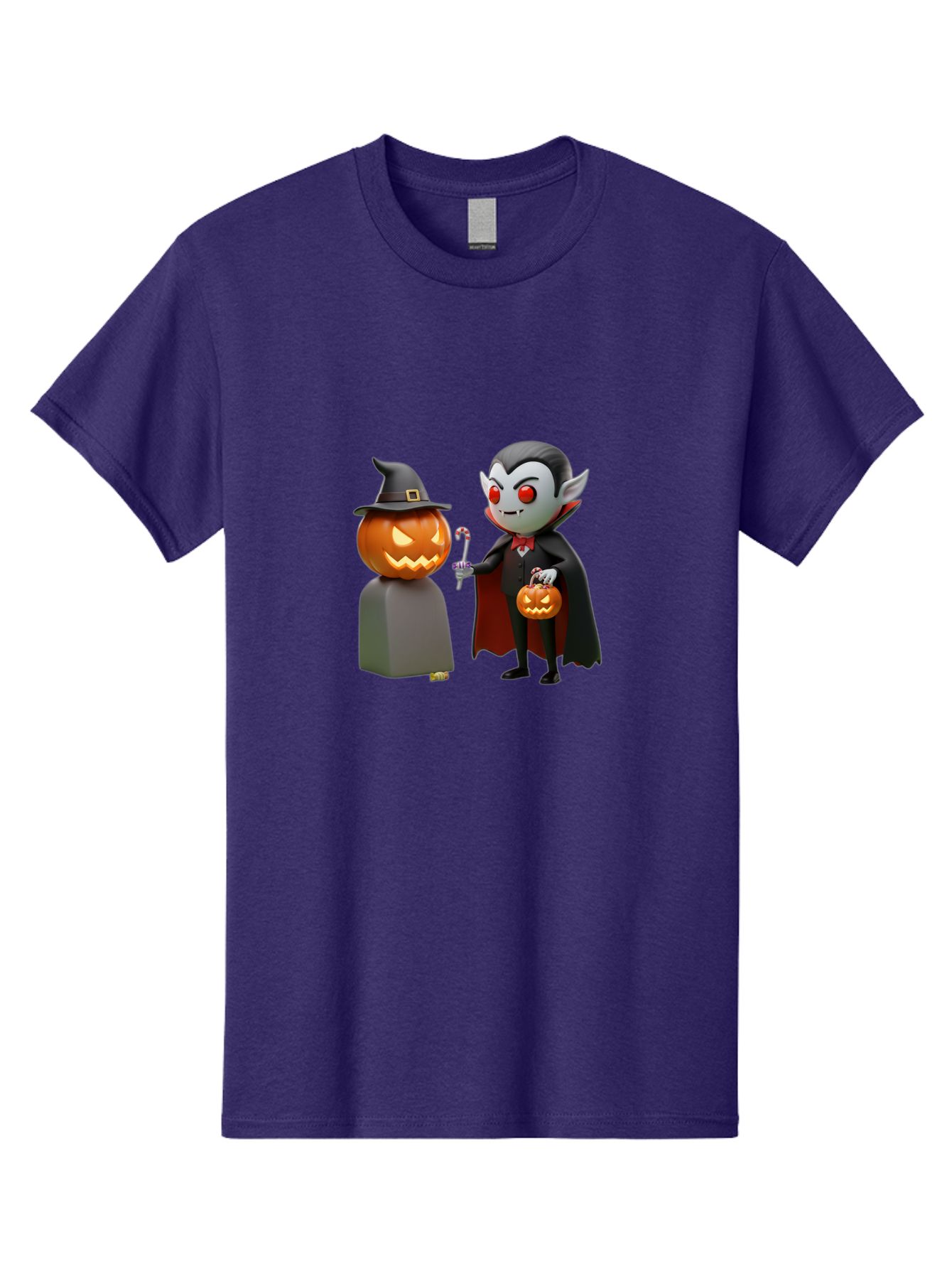 Vampire-And-Jack-O-Lantern Men'S Graphic Tee, 100% Cotton, Comfortable Casual Summer Wear, Machine Washable, Vampire Character, Jack-O-Lantern, Halloween Theme, Cartoon Style, Spooky Atmosphere, 3D Illustration, Trick Or Treat, Gothic, Fantasy Bad879 8
