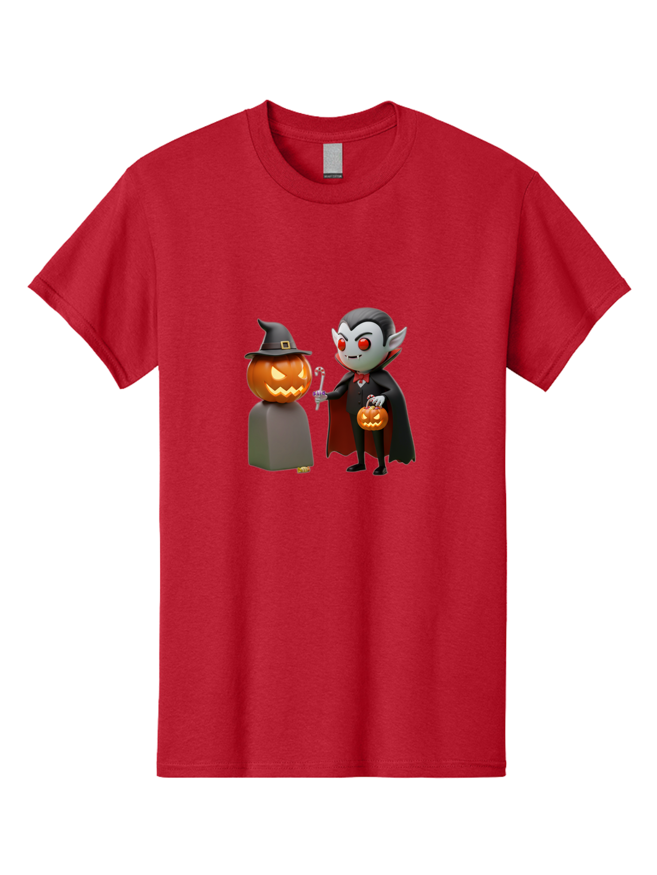 Vampire-And-Jack-O-Lantern Men'S Graphic Tee, 100% Cotton, Comfortable Casual Summer Wear, Machine Washable, Vampire Character, Jack-O-Lantern, Halloween Theme, Cartoon Style, Spooky Atmosphere, 3D Illustration, Trick Or Treat, Gothic, Fantasy Bad879 3