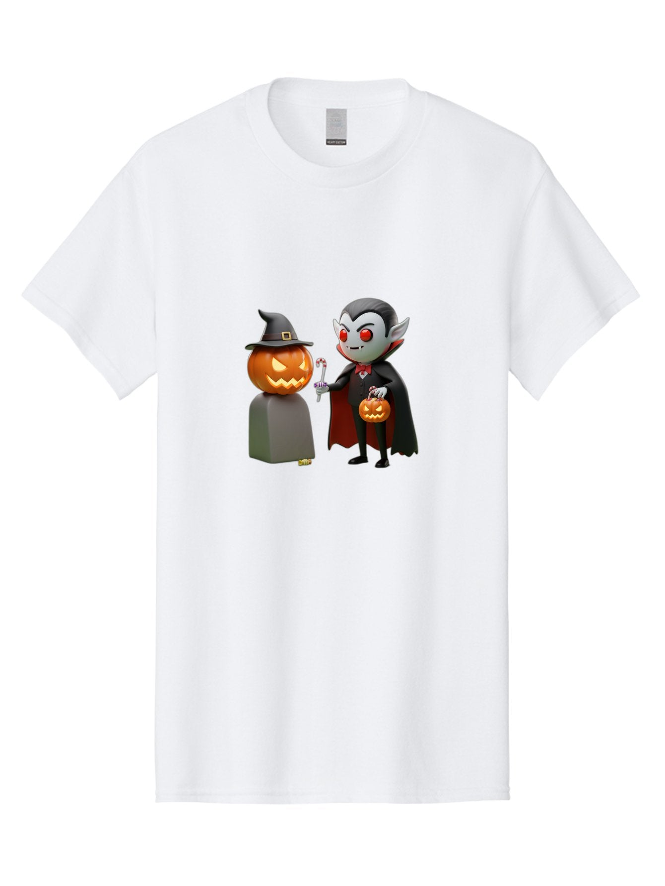 Vampire-And-Jack-O-Lantern Men'S Graphic Tee, 100% Cotton, Comfortable Casual Summer Wear, Machine Washable, Vampire Character, Jack-O-Lantern, Halloween Theme, Cartoon Style, Spooky Atmosphere, 3D Illustration, Trick Or Treat, Gothic, Fantasy Bad879 9
