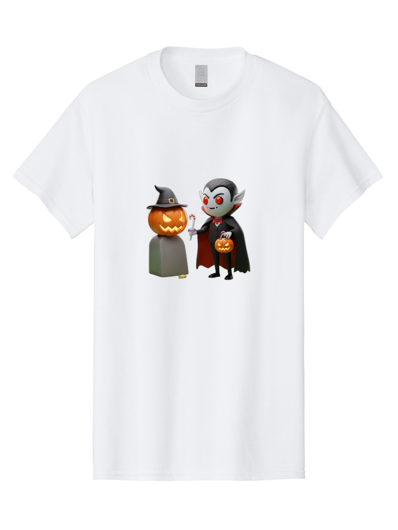 Vampire-And-Jack-O-Lantern Men'S Graphic Tee, 100% Cotton, Comfortable Casual Summer Wear, Machine Washable, Vampire Character, Jack-O-Lantern, Halloween Theme, Cartoon Style, Spooky Atmosphere, 3D Illustration, Trick Or Treat, Gothic, Fantasy Bad879 5