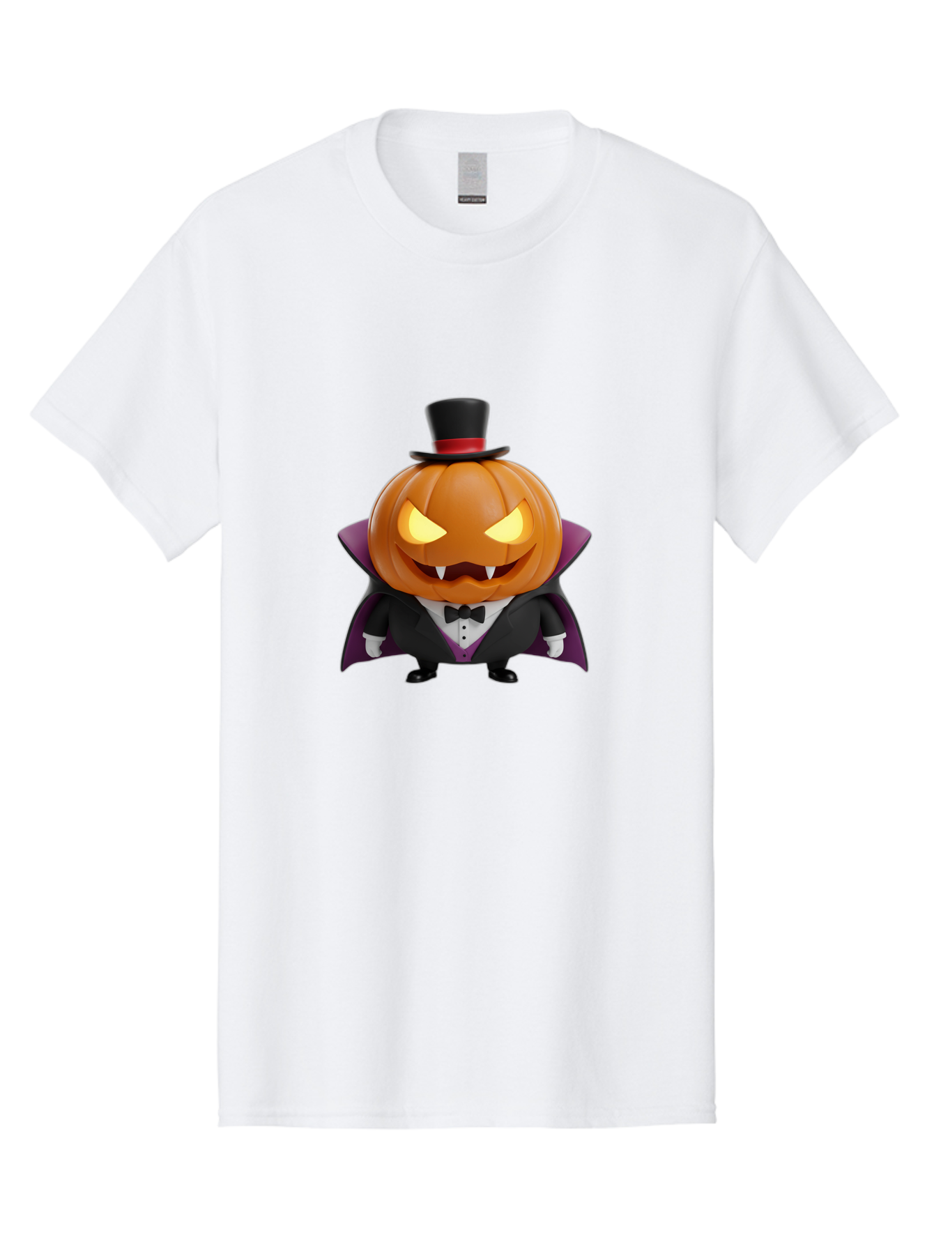 Vampire-Jack-O-Lantern Men'S Graphic Tee, 100% Cotton, Comfortable Casual Summer Wear, Machine Washable, Vampire Jack-O-Lantern, Halloween Character, Cartoon Pumpkin, Fangs, Top Hat, Tuxedo, Cape, Spooky, Halloween Decor, Autumnal Theme, Bad880 3
