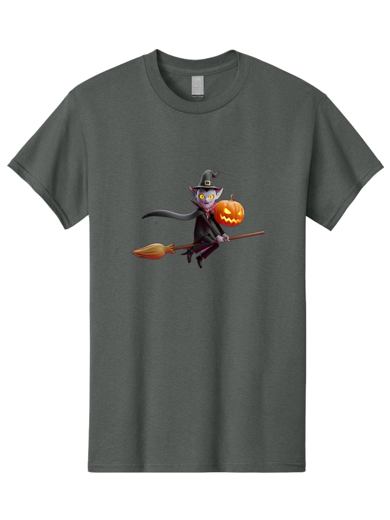 Vampire-Witch Men'S Graphic Tee, 100% Cotton, Comfortable Casual Summer Wear, Machine Washable, Vampire Witch Flying On Broomstick, Holding Jack-O-Lantern, Halloween Character, Spooky Atmosphere, Cartoon-Style Illustration, Bad881 7