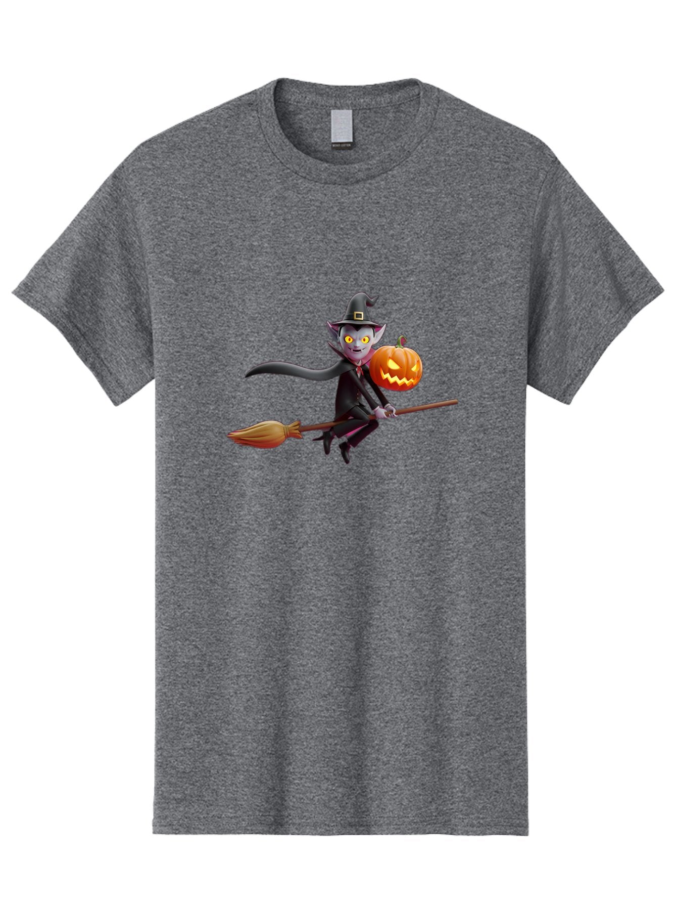 Vampire-Witch Men'S Graphic Tee, 100% Cotton, Comfortable Casual Summer Wear, Machine Washable, Vampire Witch Flying On Broomstick, Holding Jack-O-Lantern, Halloween Character, Spooky Atmosphere, Cartoon-Style Illustration, Bad881 9