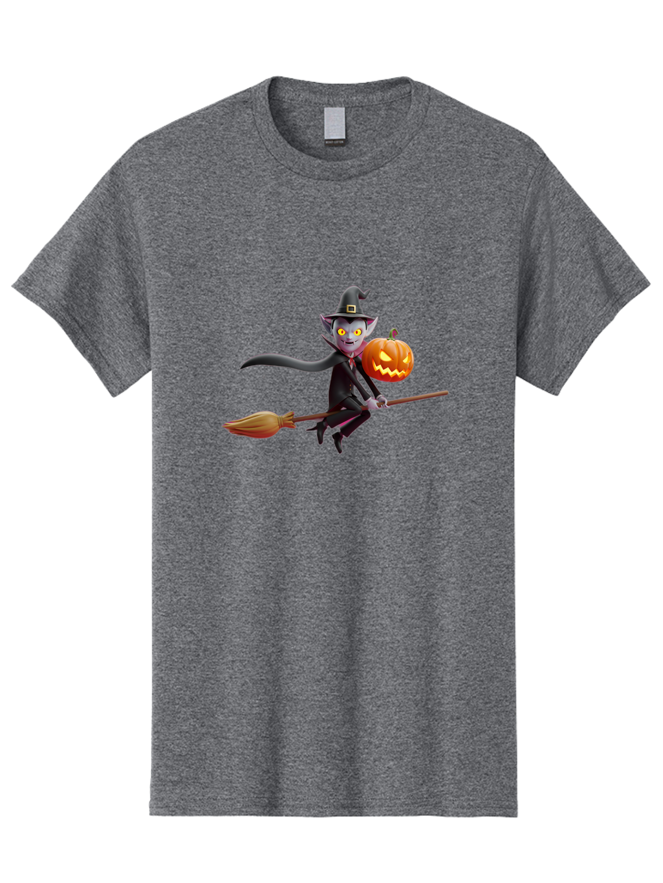 Vampire-Witch Men'S Graphic Tee, 100% Cotton, Comfortable Casual Summer Wear, Machine Washable, Vampire Witch Flying On Broomstick, Holding Jack-O-Lantern, Halloween Character, Spooky Atmosphere, Cartoon-Style Illustration, Bad881 5