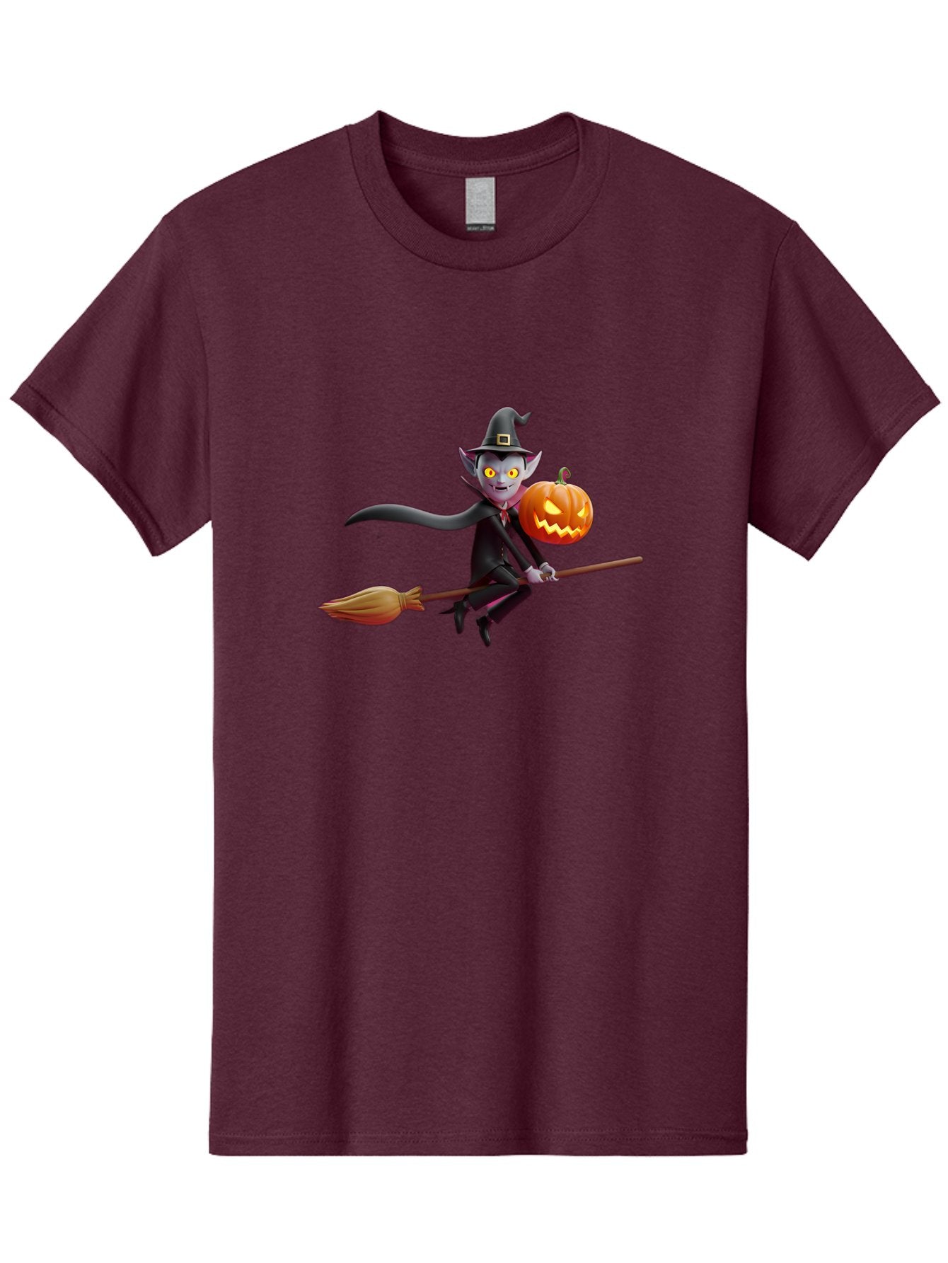 Vampire-Witch Men'S Graphic Tee, 100% Cotton, Comfortable Casual Summer Wear, Machine Washable, Vampire Witch Flying On Broomstick, Holding Jack-O-Lantern, Halloween Character, Spooky Atmosphere, Cartoon-Style Illustration, Bad881 10