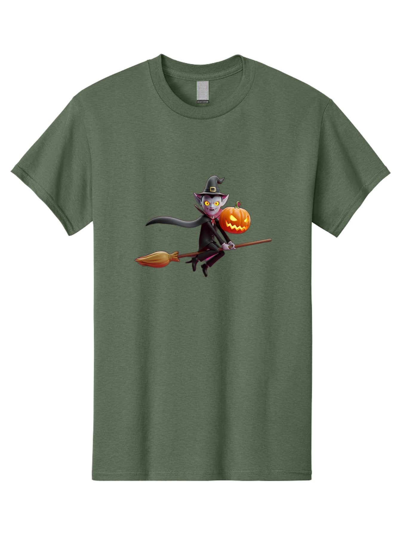 Vampire-Witch Men'S Graphic Tee, 100% Cotton, Comfortable Casual Summer Wear, Machine Washable, Vampire Witch Flying On Broomstick, Holding Jack-O-Lantern, Halloween Character, Spooky Atmosphere, Cartoon-Style Illustration, Bad881 13
