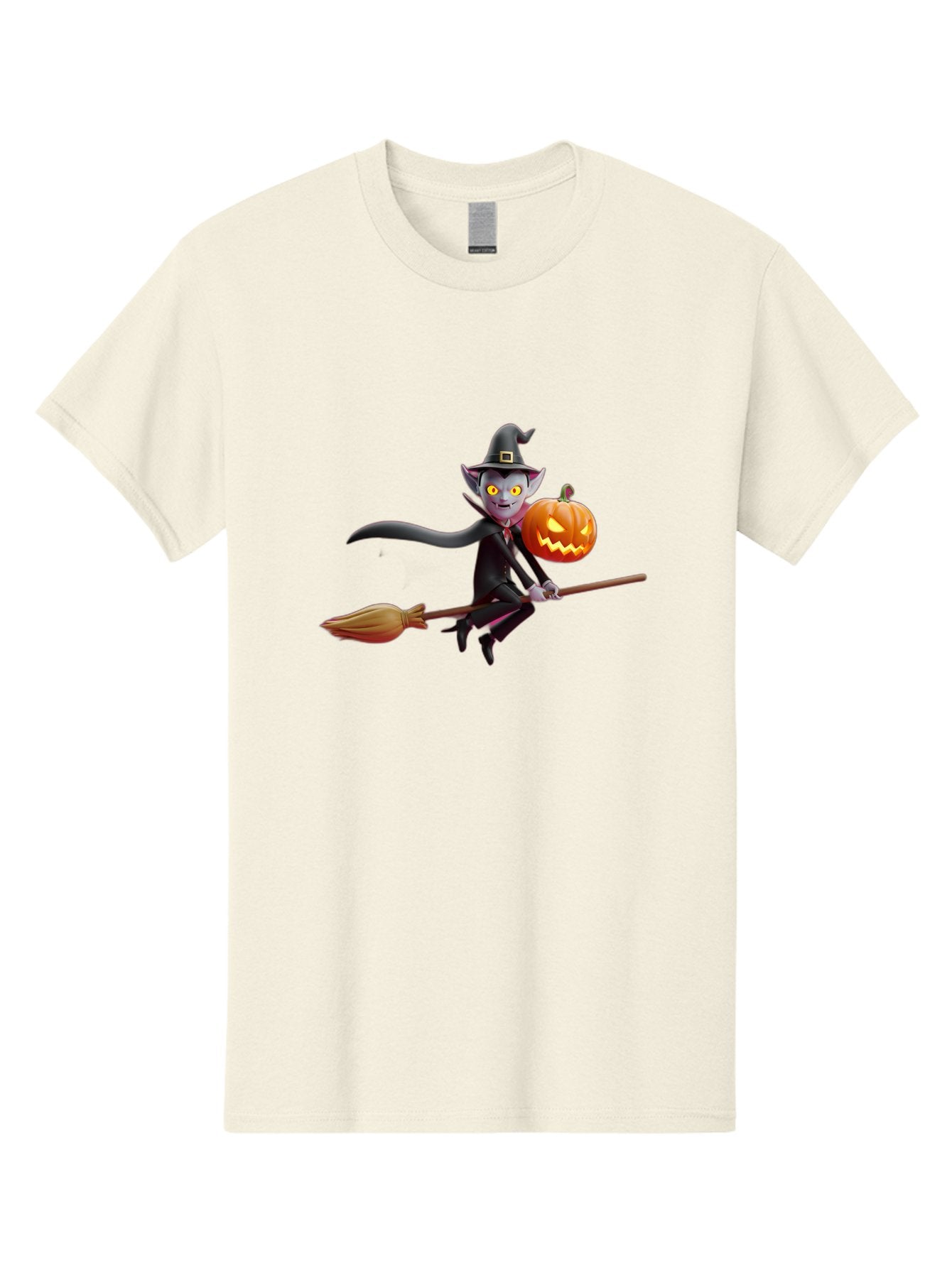 Vampire-Witch Men'S Graphic Tee, 100% Cotton, Comfortable Casual Summer Wear, Machine Washable, Vampire Witch Flying On Broomstick, Holding Jack-O-Lantern, Halloween Character, Spooky Atmosphere, Cartoon-Style Illustration, Bad881 15