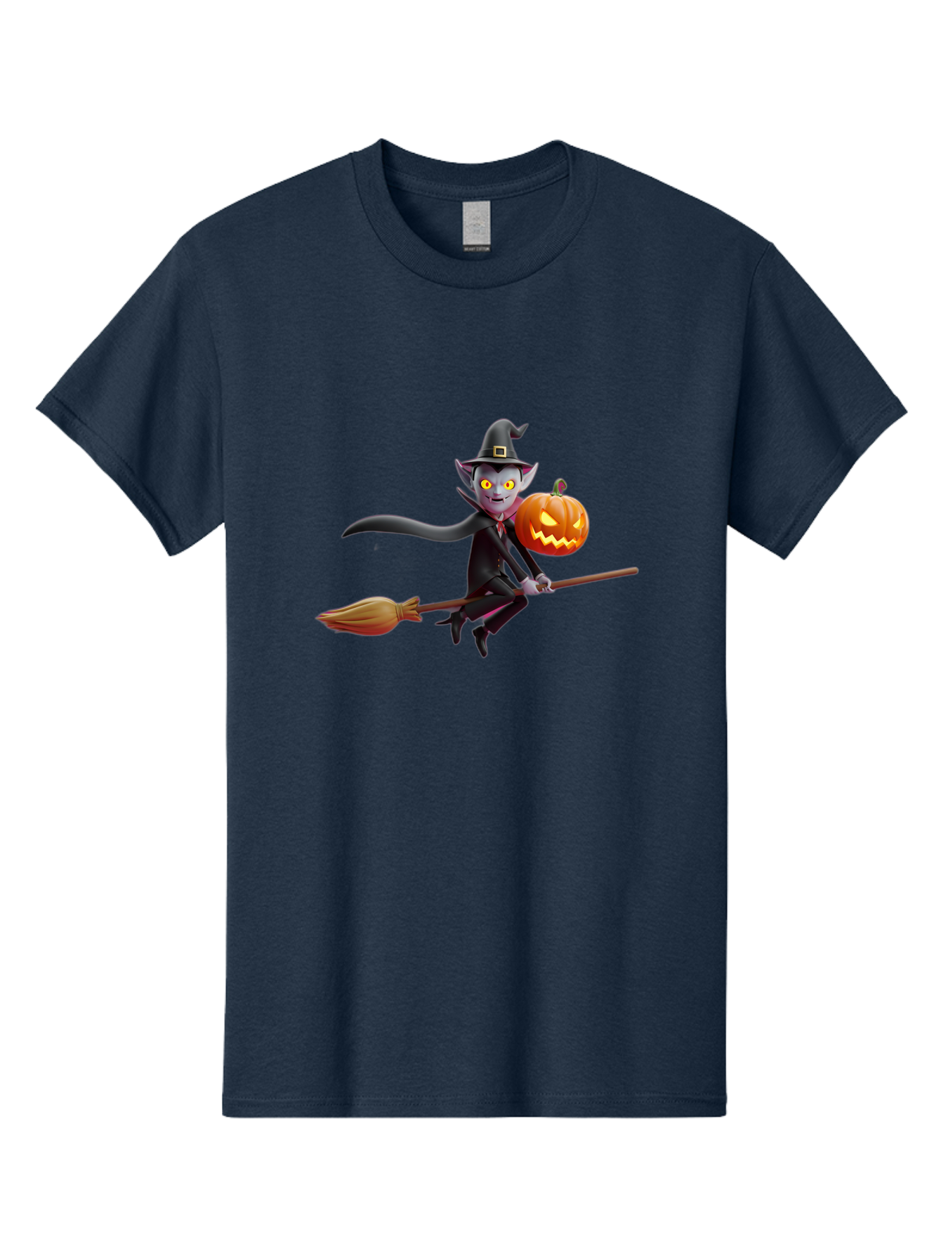 Vampire-Witch Men'S Graphic Tee, 100% Cotton, Comfortable Casual Summer Wear, Machine Washable, Vampire Witch Flying On Broomstick, Holding Jack-O-Lantern, Halloween Character, Spooky Atmosphere, Cartoon-Style Illustration, Bad881 8
