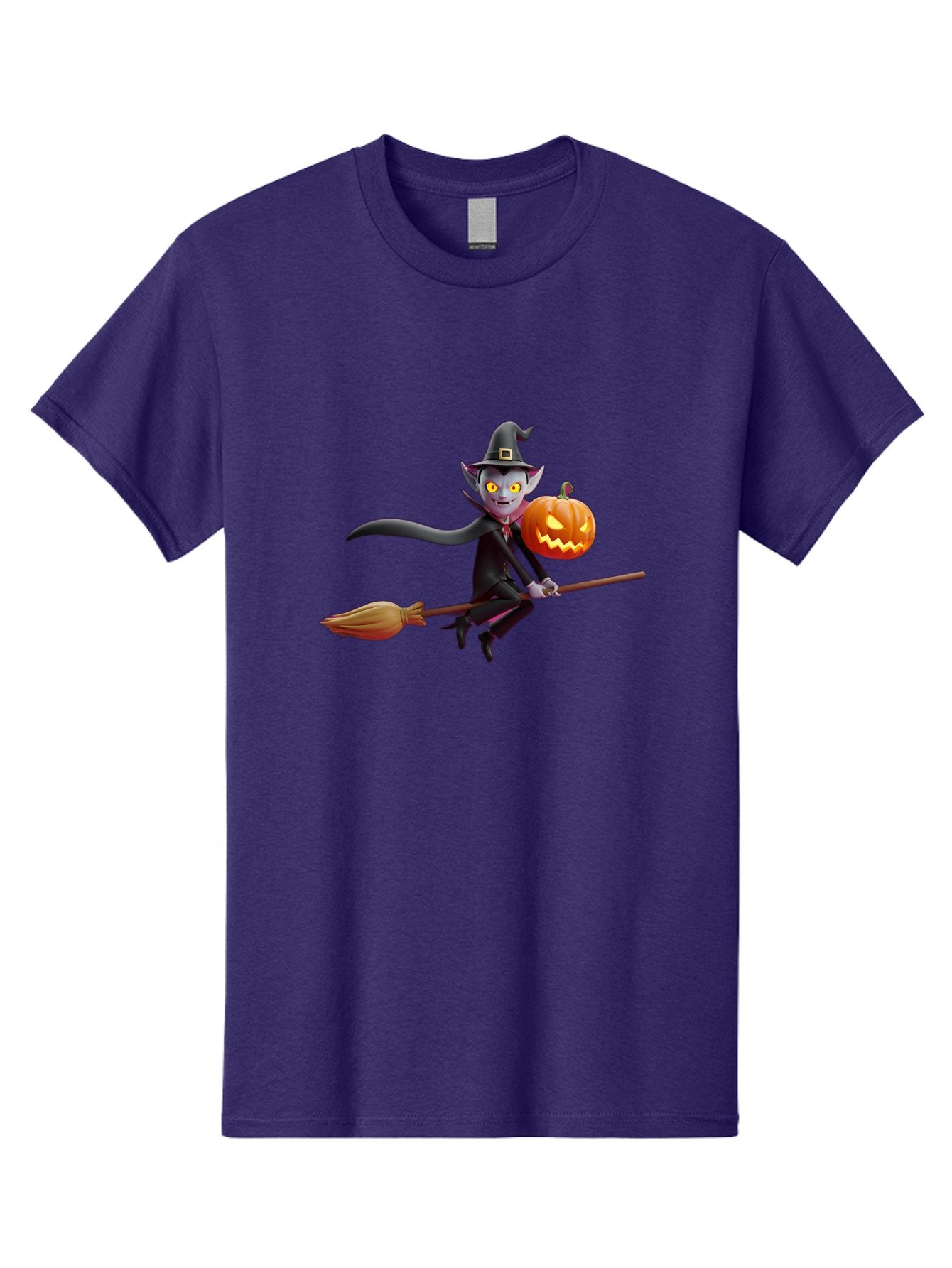 Vampire-Witch Men'S Graphic Tee, 100% Cotton, Comfortable Casual Summer Wear, Machine Washable, Vampire Witch Flying On Broomstick, Holding Jack-O-Lantern, Halloween Character, Spooky Atmosphere, Cartoon-Style Illustration, Bad881 4