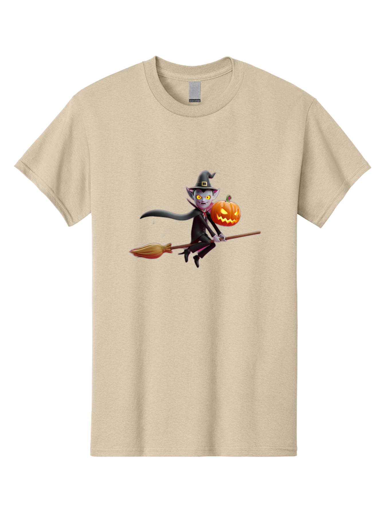 Vampire-Witch Men'S Graphic Tee, 100% Cotton, Comfortable Casual Summer Wear, Machine Washable, Vampire Witch Flying On Broomstick, Holding Jack-O-Lantern, Halloween Character, Spooky Atmosphere, Cartoon-Style Illustration, Bad881 6