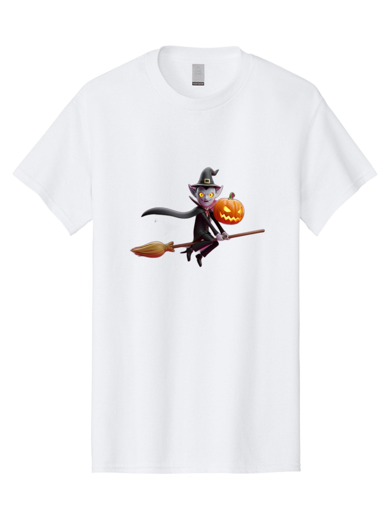 Vampire-Witch Men'S Graphic Tee, 100% Cotton, Comfortable Casual Summer Wear, Machine Washable, Vampire Witch Flying On Broomstick, Holding Jack-O-Lantern, Halloween Character, Spooky Atmosphere, Cartoon-Style Illustration, Bad881 12