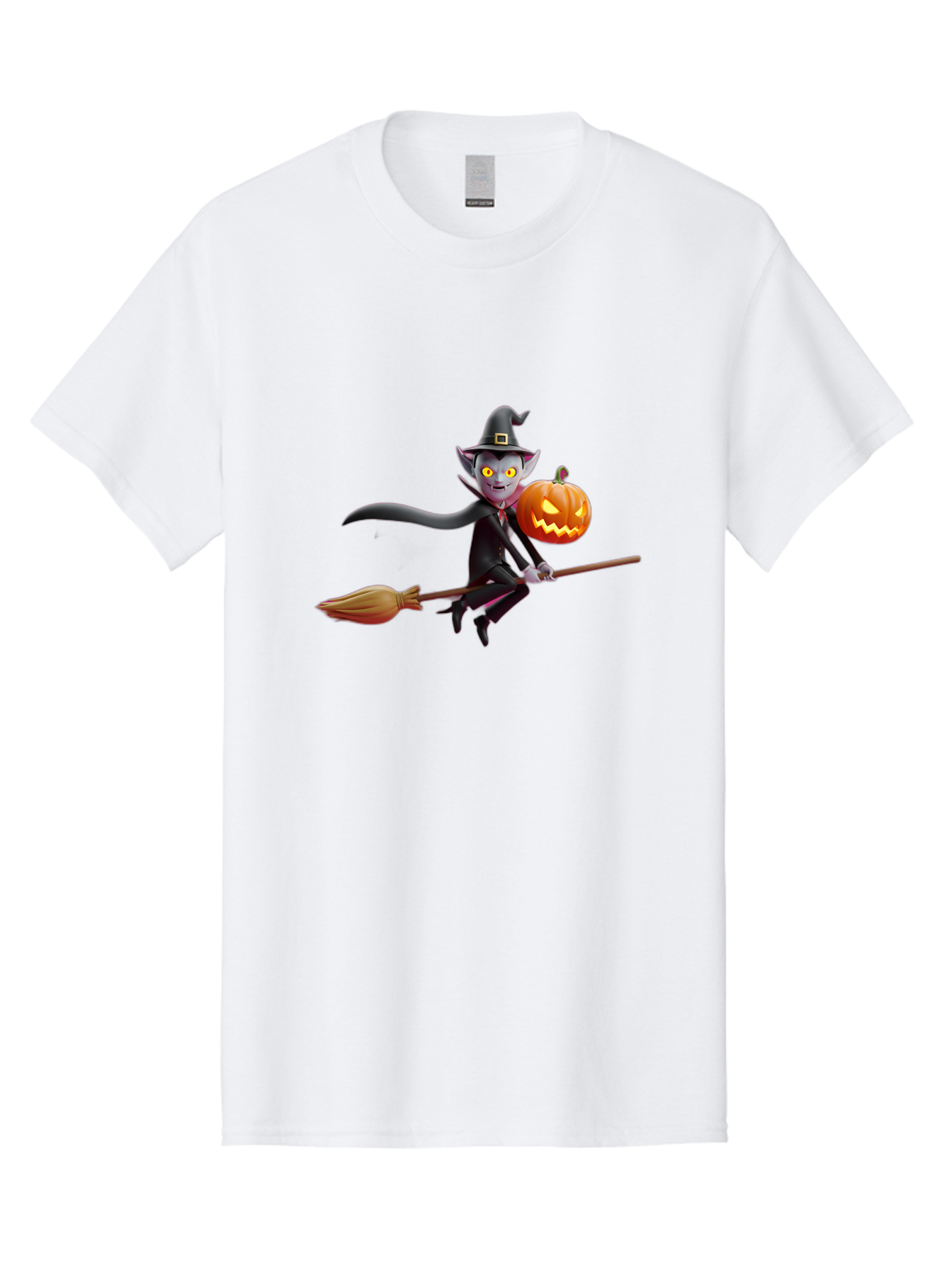 Vampire-Witch Men'S Graphic Tee, 100% Cotton, Comfortable Casual Summer Wear, Machine Washable, Vampire Witch Flying On Broomstick, Holding Jack-O-Lantern, Halloween Character, Spooky Atmosphere, Cartoon-Style Illustration, Bad881 3