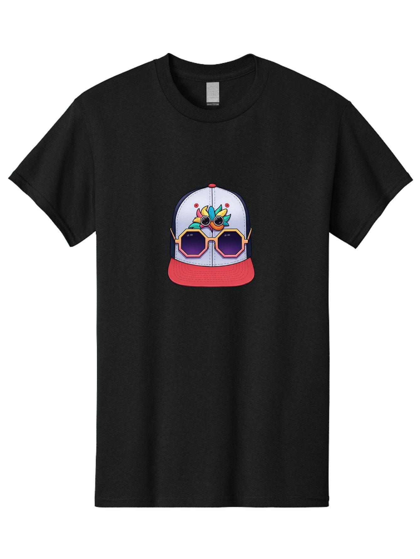 Vaporwave-Baseball-Cap Men'S Graphic Tee, 100% Cotton, Comfortable Casual Summer Wear, Machine Washable, Futuristic Baseball Cap, Colorful Design, Sunglasses On Hat, Neon Lights, Cyberpunk Style, Futuristic Fashion, Streetwear, Bad883 6