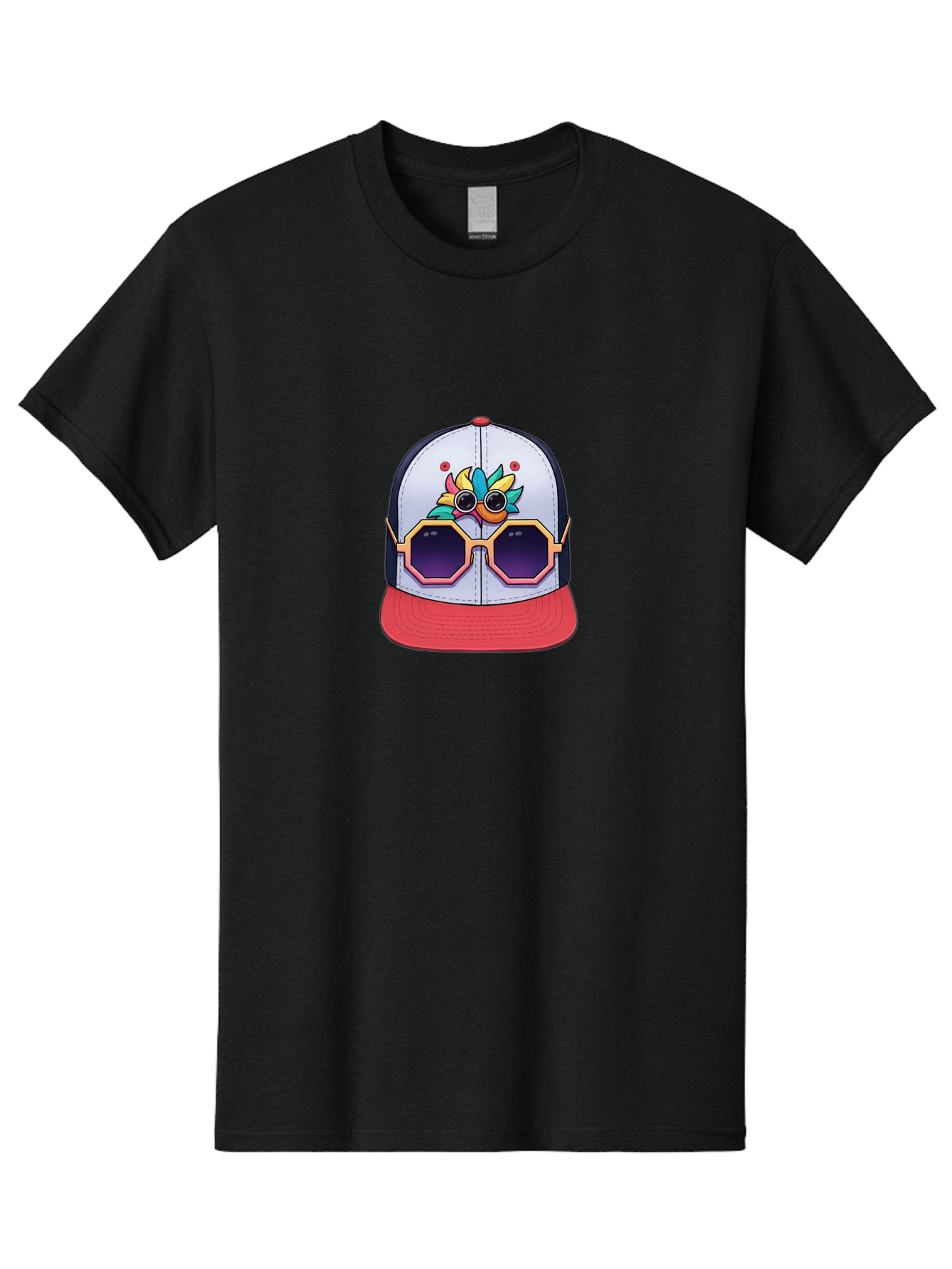 Vaporwave-Baseball-Cap Men'S Graphic Tee, 100% Cotton, Comfortable Casual Summer Wear, Machine Washable, Futuristic Baseball Cap, Colorful Design, Sunglasses On Hat, Neon Lights, Cyberpunk Style, Futuristic Fashion, Streetwear, Bad883 7