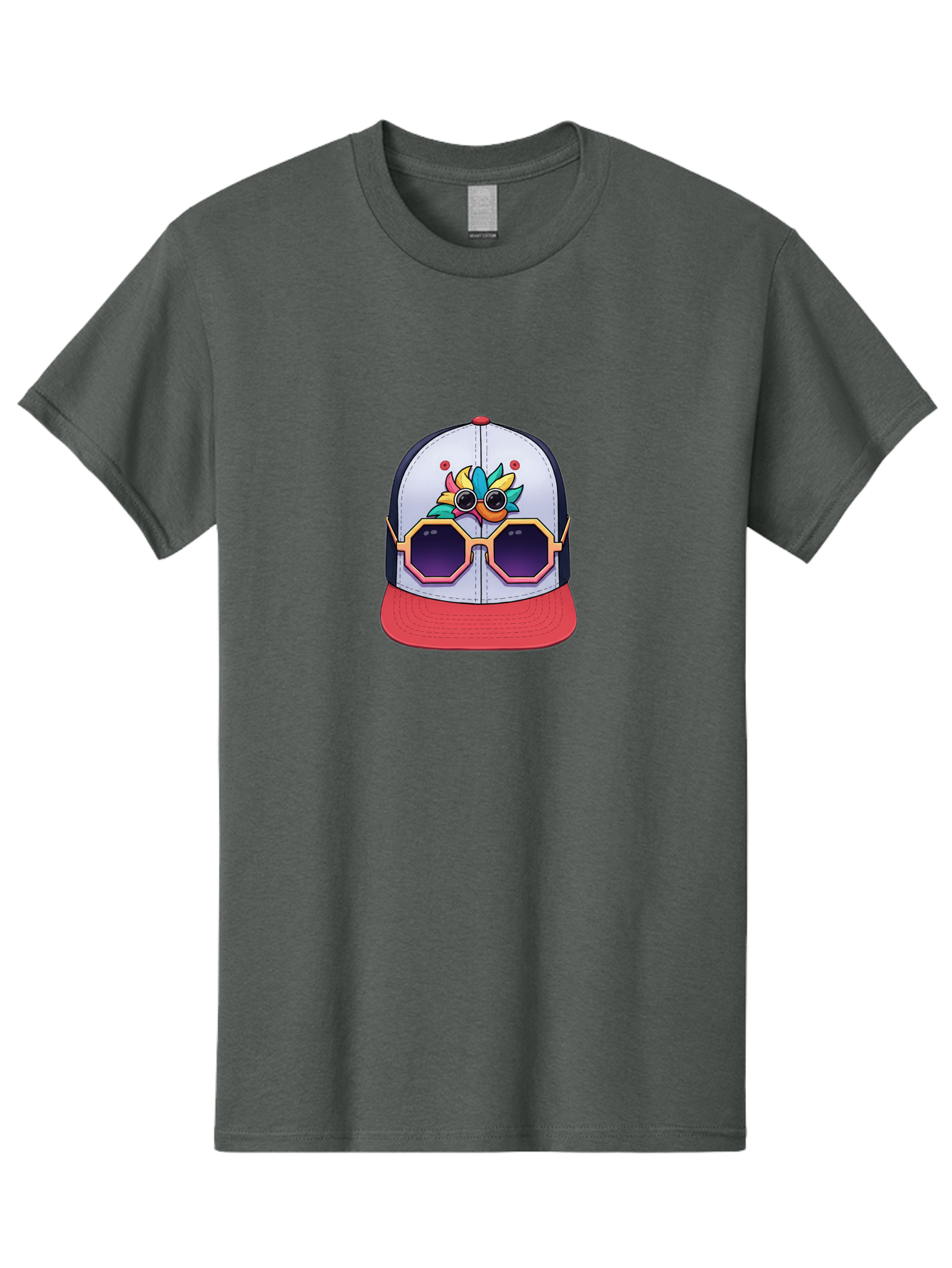 Vaporwave-Baseball-Cap Men'S Graphic Tee, 100% Cotton, Comfortable Casual Summer Wear, Machine Washable, Futuristic Baseball Cap, Colorful Design, Sunglasses On Hat, Neon Lights, Cyberpunk Style, Futuristic Fashion, Streetwear, Bad883 15