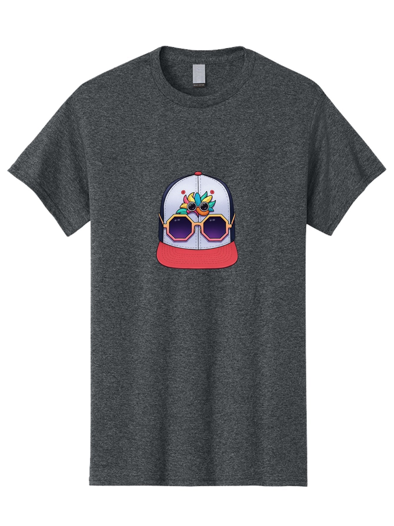 Vaporwave-Baseball-Cap Men'S Graphic Tee, 100% Cotton, Comfortable Casual Summer Wear, Machine Washable, Futuristic Baseball Cap, Colorful Design, Sunglasses On Hat, Neon Lights, Cyberpunk Style, Futuristic Fashion, Streetwear, Bad883 9