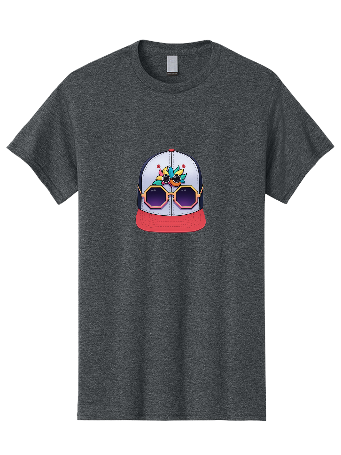 Vaporwave-Baseball-Cap Men'S Graphic Tee, 100% Cotton, Comfortable Casual Summer Wear, Machine Washable, Futuristic Baseball Cap, Colorful Design, Sunglasses On Hat, Neon Lights, Cyberpunk Style, Futuristic Fashion, Streetwear, Bad883 5