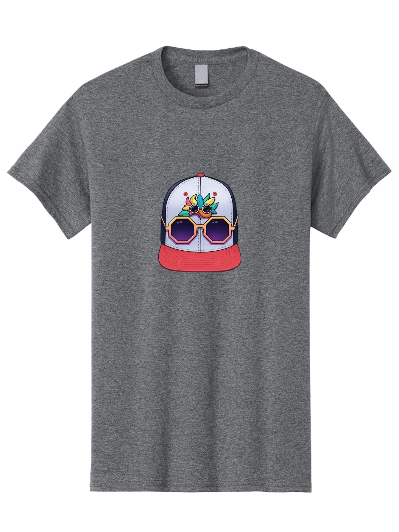 Vaporwave-Baseball-Cap Men'S Graphic Tee, 100% Cotton, Comfortable Casual Summer Wear, Machine Washable, Futuristic Baseball Cap, Colorful Design, Sunglasses On Hat, Neon Lights, Cyberpunk Style, Futuristic Fashion, Streetwear, Bad883 14