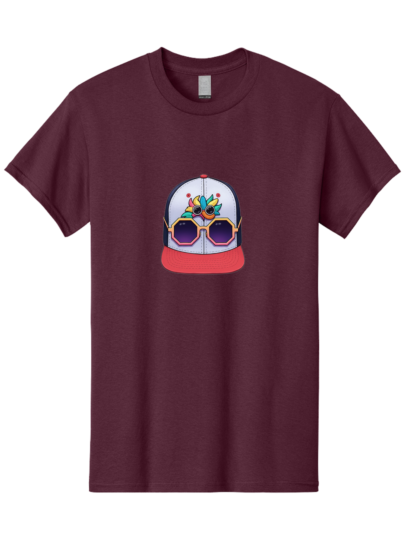 Vaporwave-Baseball-Cap Men'S Graphic Tee, 100% Cotton, Comfortable Casual Summer Wear, Machine Washable, Futuristic Baseball Cap, Colorful Design, Sunglasses On Hat, Neon Lights, Cyberpunk Style, Futuristic Fashion, Streetwear, Bad883 10
