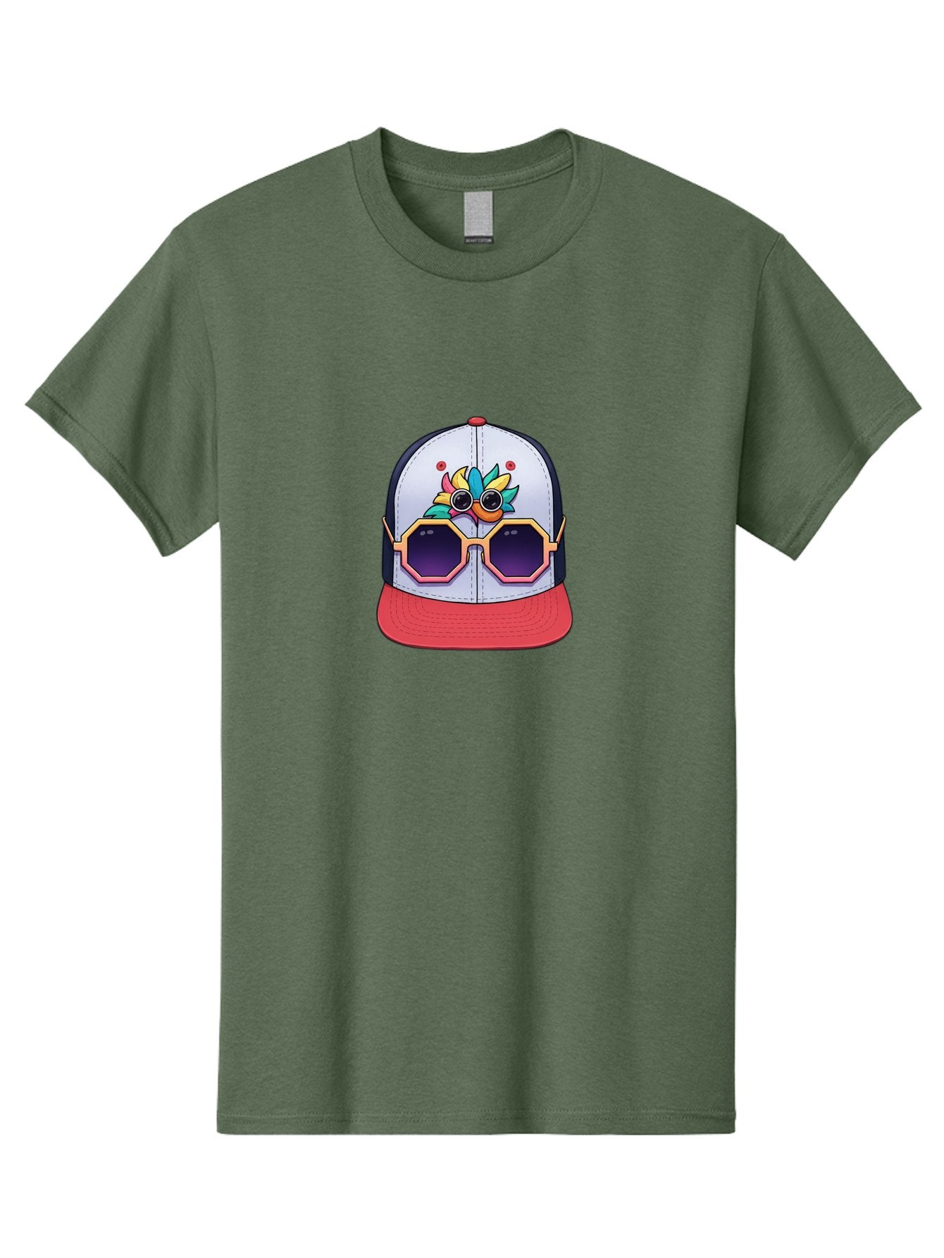 Vaporwave-Baseball-Cap Men'S Graphic Tee, 100% Cotton, Comfortable Casual Summer Wear, Machine Washable, Futuristic Baseball Cap, Colorful Design, Sunglasses On Hat, Neon Lights, Cyberpunk Style, Futuristic Fashion, Streetwear, Bad883 10