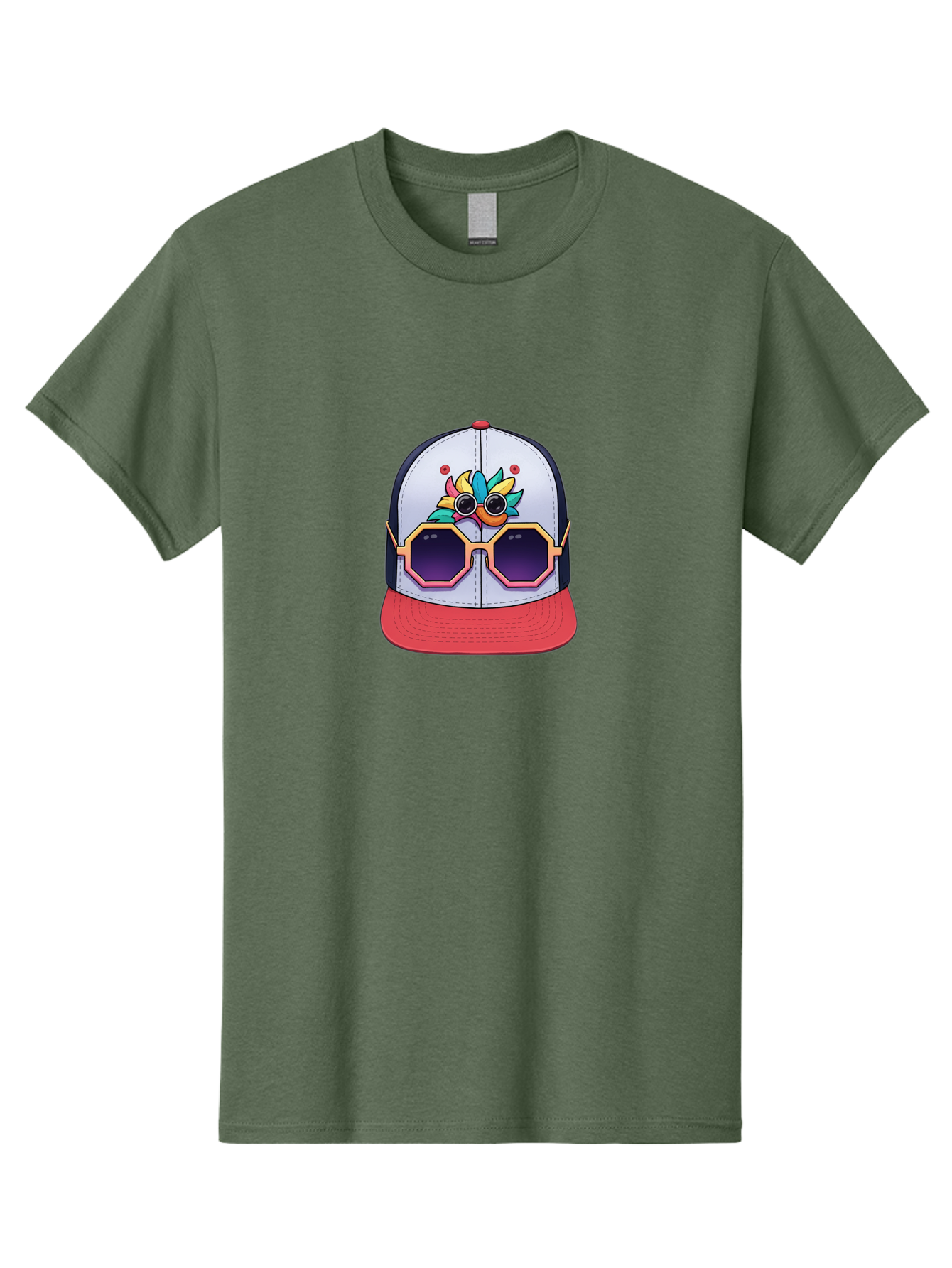 Vaporwave-Baseball-Cap Men'S Graphic Tee, 100% Cotton, Comfortable Casual Summer Wear, Machine Washable, Futuristic Baseball Cap, Colorful Design, Sunglasses On Hat, Neon Lights, Cyberpunk Style, Futuristic Fashion, Streetwear, Bad883 14