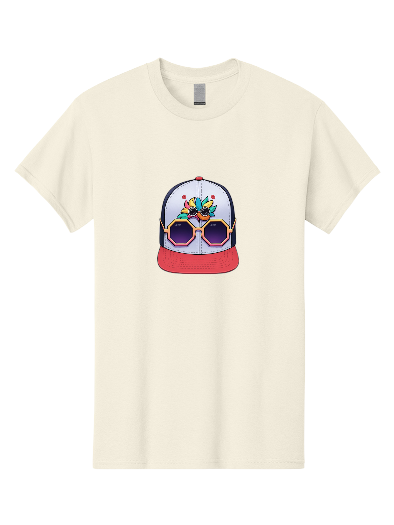 Vaporwave-Baseball-Cap Men'S Graphic Tee, 100% Cotton, Comfortable Casual Summer Wear, Machine Washable, Futuristic Baseball Cap, Colorful Design, Sunglasses On Hat, Neon Lights, Cyberpunk Style, Futuristic Fashion, Streetwear, Bad883 6