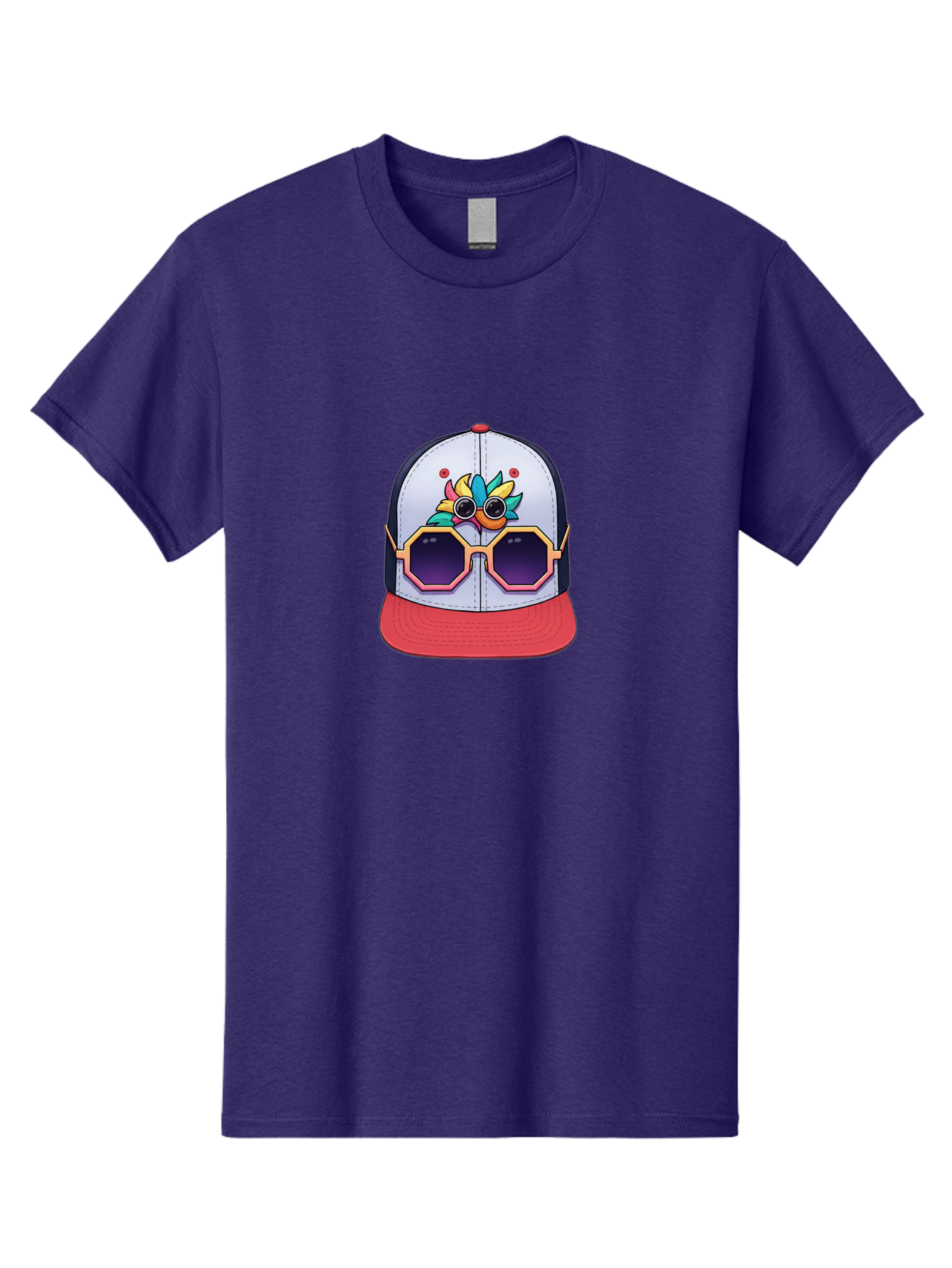 Vaporwave-Baseball-Cap Men'S Graphic Tee, 100% Cotton, Comfortable Casual Summer Wear, Machine Washable, Futuristic Baseball Cap, Colorful Design, Sunglasses On Hat, Neon Lights, Cyberpunk Style, Futuristic Fashion, Streetwear, Bad883 11