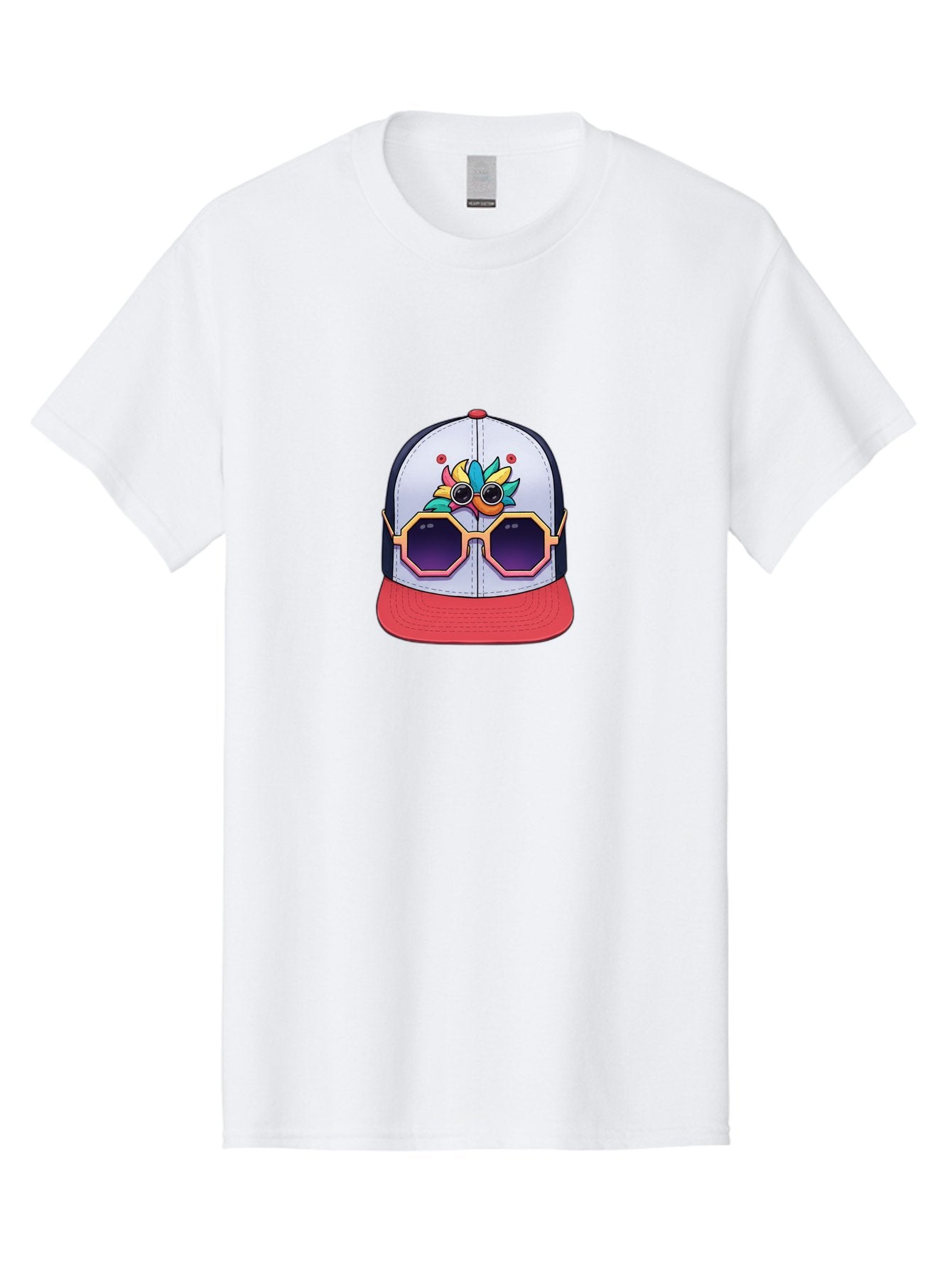 Vaporwave-Baseball-Cap Men'S Graphic Tee, 100% Cotton, Comfortable Casual Summer Wear, Machine Washable, Futuristic Baseball Cap, Colorful Design, Sunglasses On Hat, Neon Lights, Cyberpunk Style, Futuristic Fashion, Streetwear, Bad883 7
