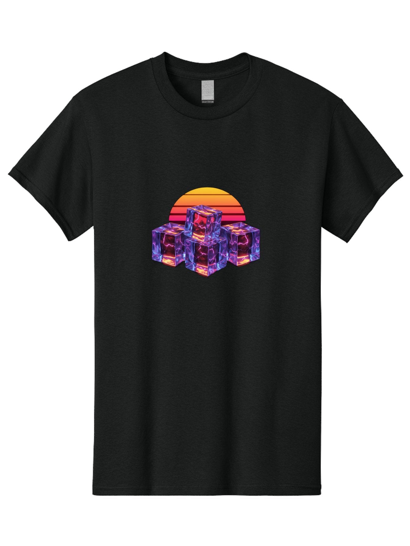 Vaporwave-Cubes Men'S Graphic Tee, 100% Cotton, Comfortable Casual Summer Wear, Machine Washable, Vaporwave Art, Retro Futuristic Style, Neon Lights, Glowing Cubes, 80S Aesthetic, Synthwave, Futuristic Landscape, Retro Colors, Bad884