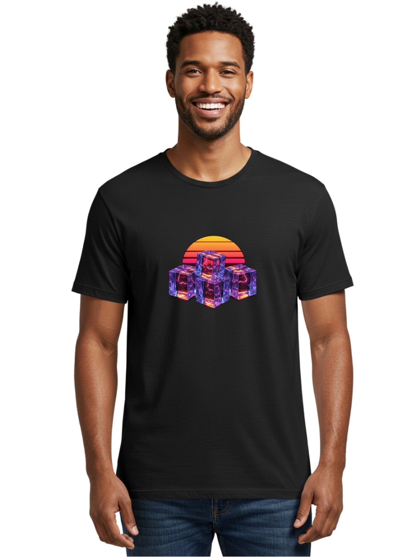 Vaporwave-Cubes Men'S Graphic Tee, 100% Cotton, Comfortable Casual Summer Wear, Machine Washable, Vaporwave Art, Retro Futuristic Style, Neon Lights, Glowing Cubes, 80S Aesthetic, Synthwave, Futuristic Landscape, Retro Colors, Bad884 21