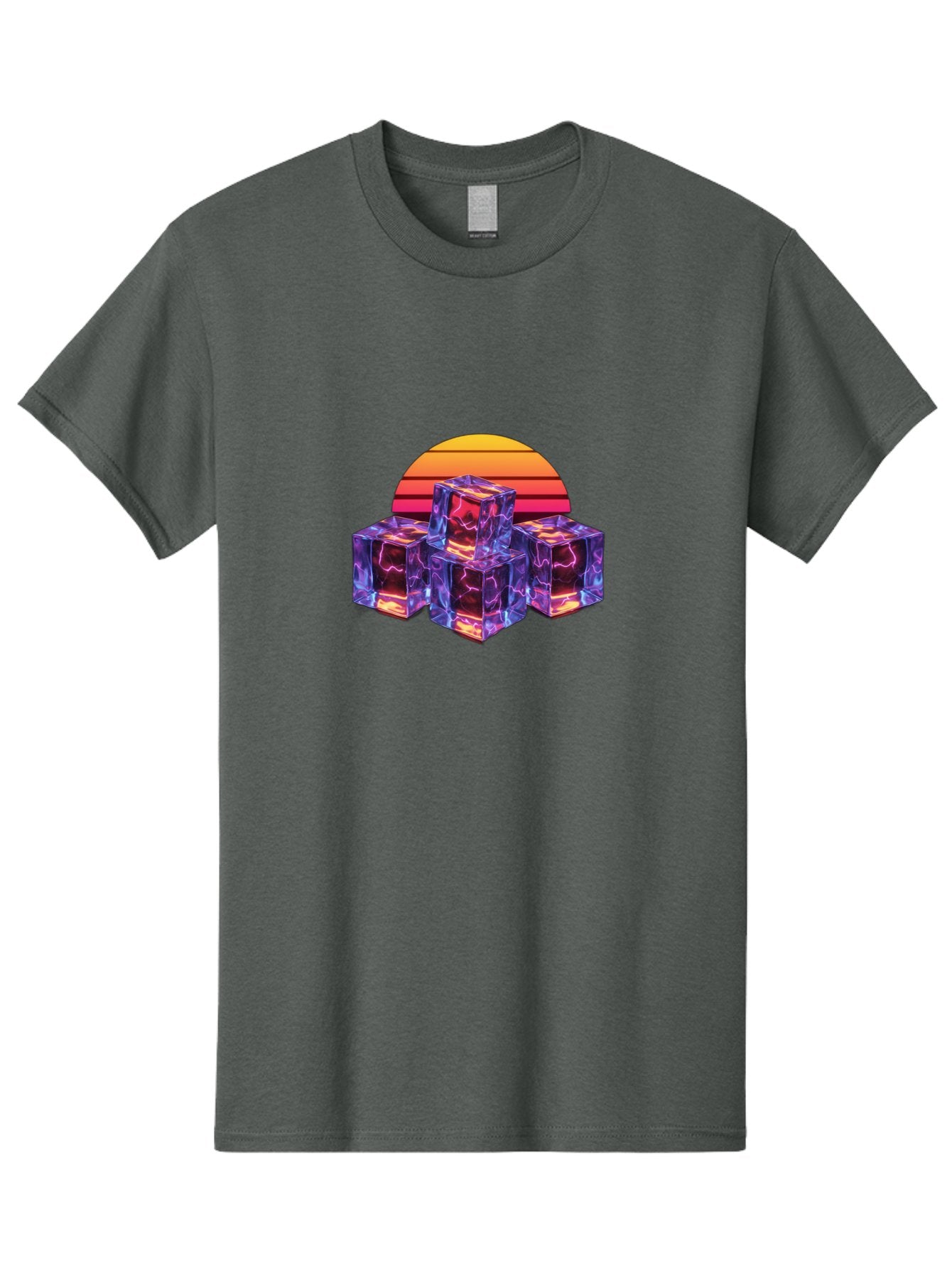 Vaporwave-Cubes Men'S Graphic Tee, 100% Cotton, Comfortable Casual Summer Wear, Machine Washable, Vaporwave Art, Retro Futuristic Style, Neon Lights, Glowing Cubes, 80S Aesthetic, Synthwave, Futuristic Landscape, Retro Colors, Bad884 5