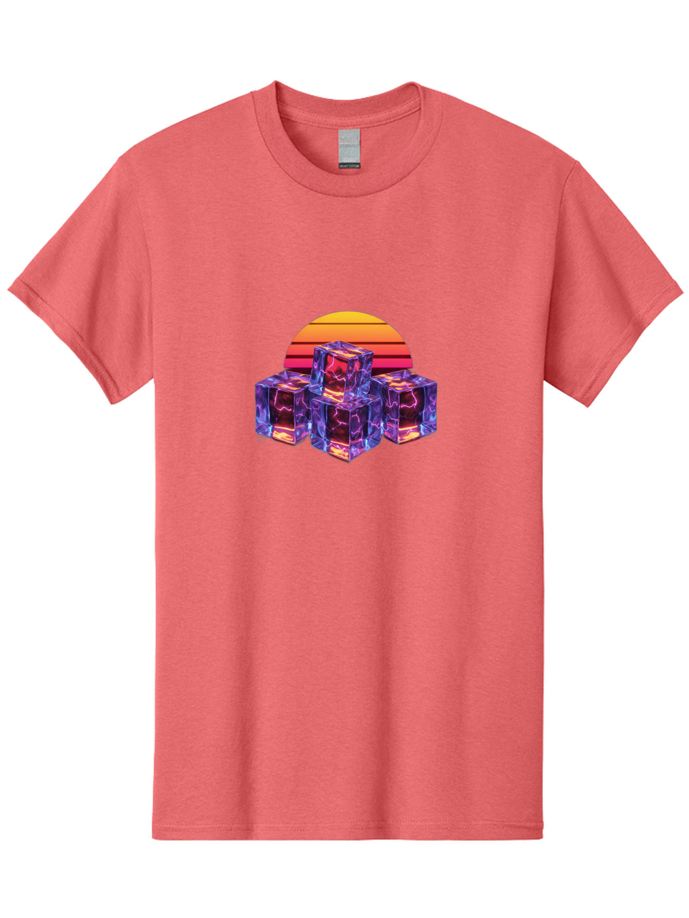 Vaporwave-Cubes Men'S Graphic Tee, 100% Cotton, Comfortable Casual Summer Wear, Machine Washable, Vaporwave Art, Retro Futuristic Style, Neon Lights, Glowing Cubes, 80S Aesthetic, Synthwave, Futuristic Landscape, Retro Colors, Bad884 3