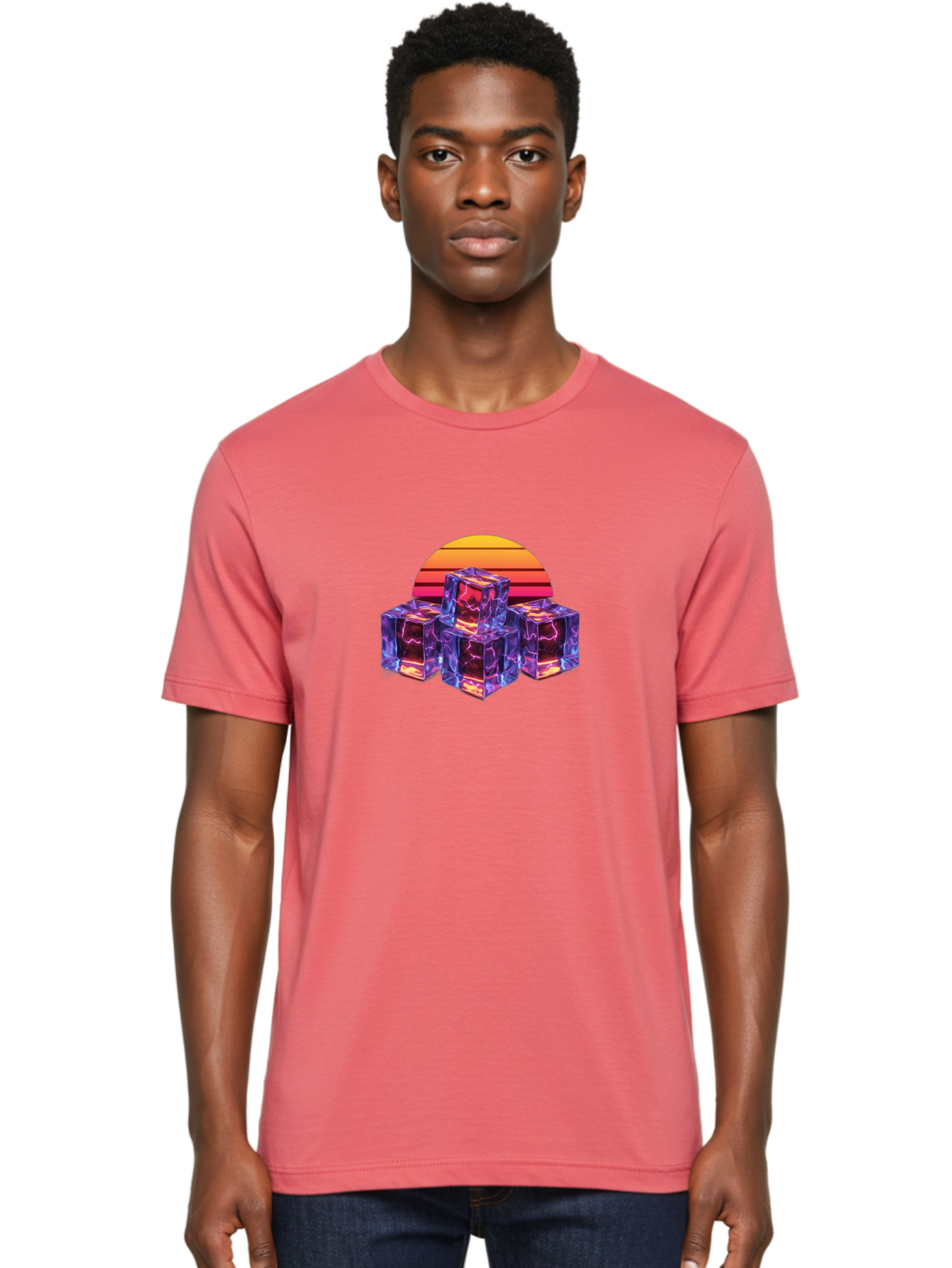 Vaporwave-Cubes Men'S Graphic Tee, 100% Cotton, Comfortable Casual Summer Wear, Machine Washable, Vaporwave Art, Retro Futuristic Style, Neon Lights, Glowing Cubes, 80S Aesthetic, Synthwave, Futuristic Landscape, Retro Colors, Bad884 18
