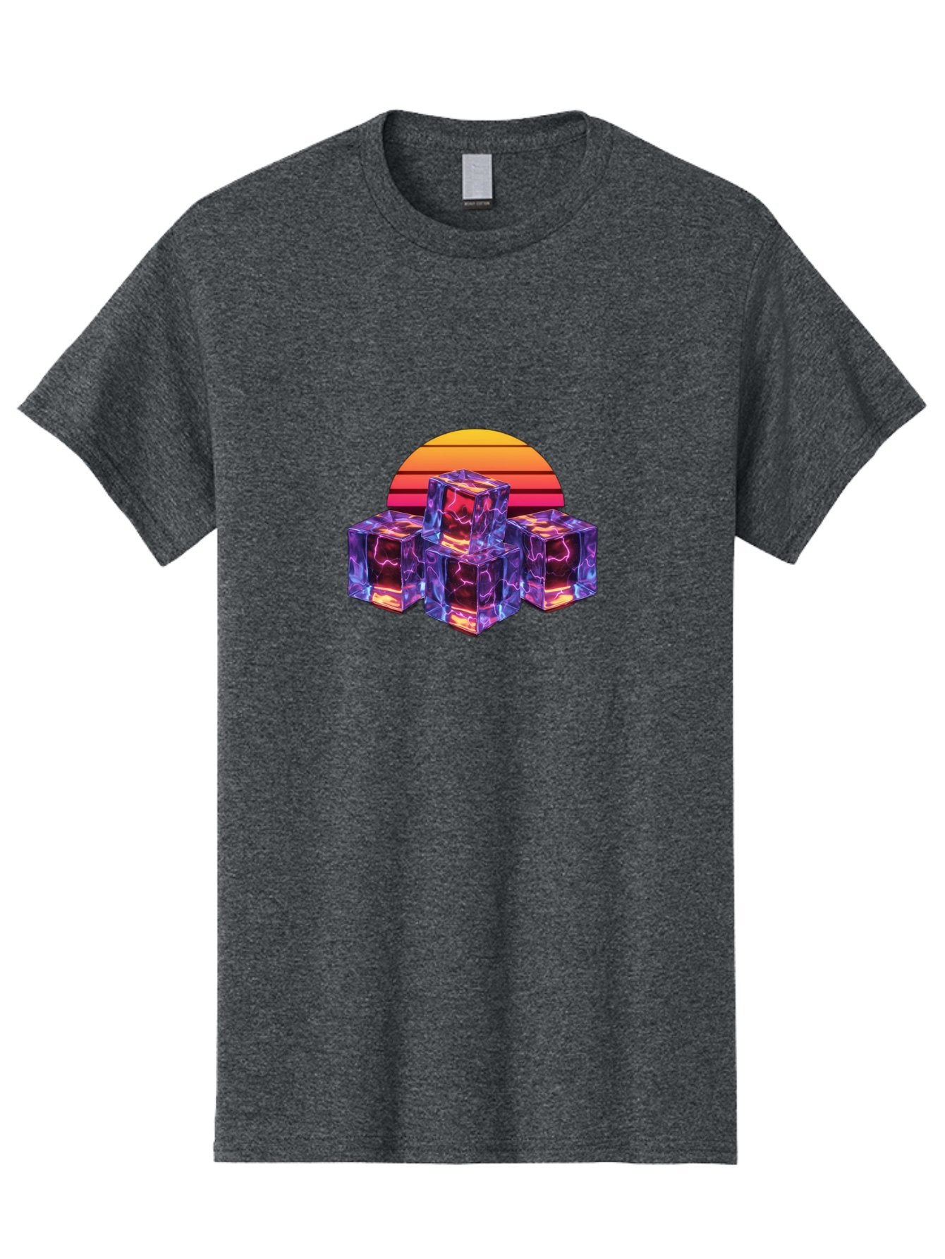 Vaporwave-Cubes Men'S Graphic Tee, 100% Cotton, Comfortable Casual Summer Wear, Machine Washable, Vaporwave Art, Retro Futuristic Style, Neon Lights, Glowing Cubes, 80S Aesthetic, Synthwave, Futuristic Landscape, Retro Colors, Bad884 4